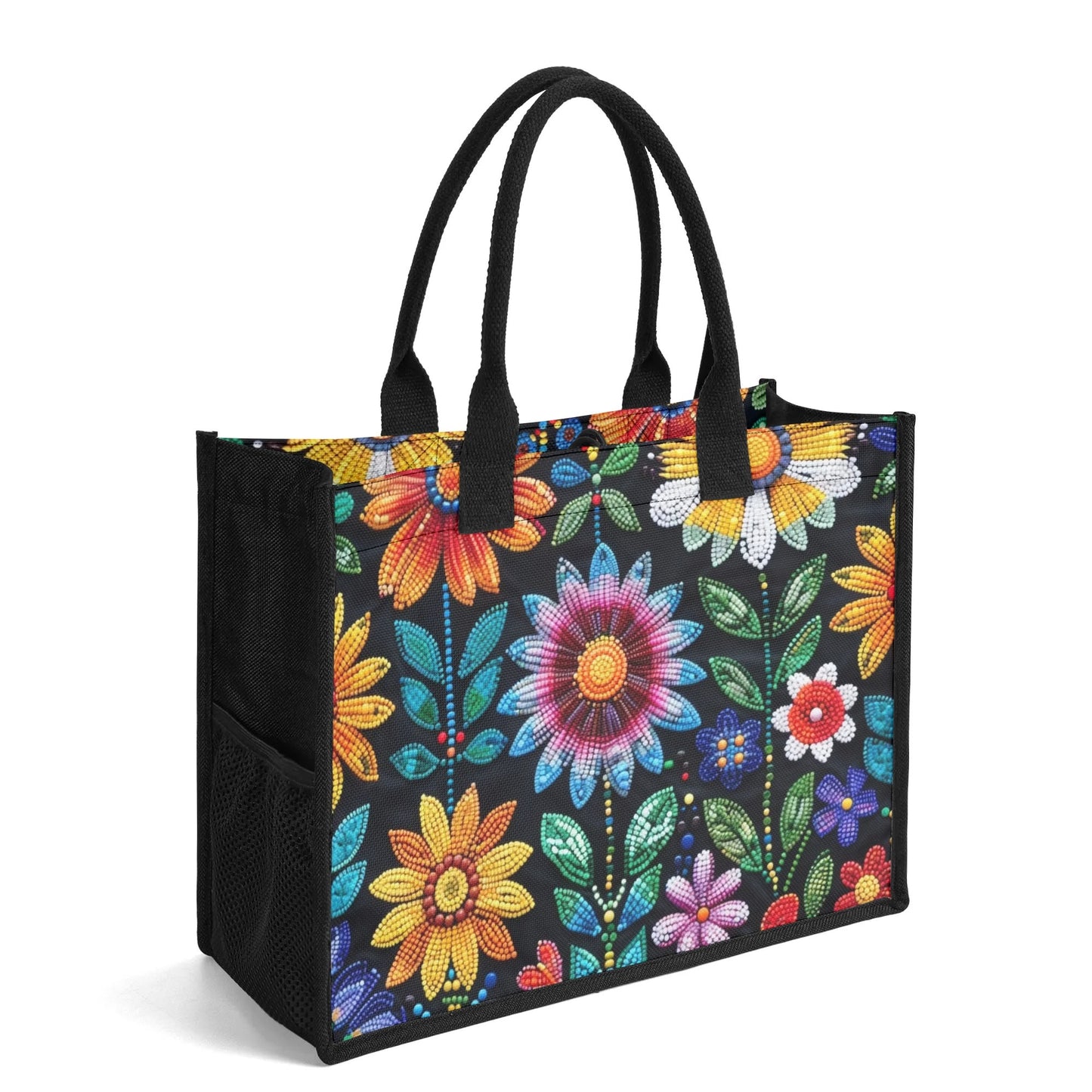 Summer Flower Beaded Premium Canvas Tote Bag