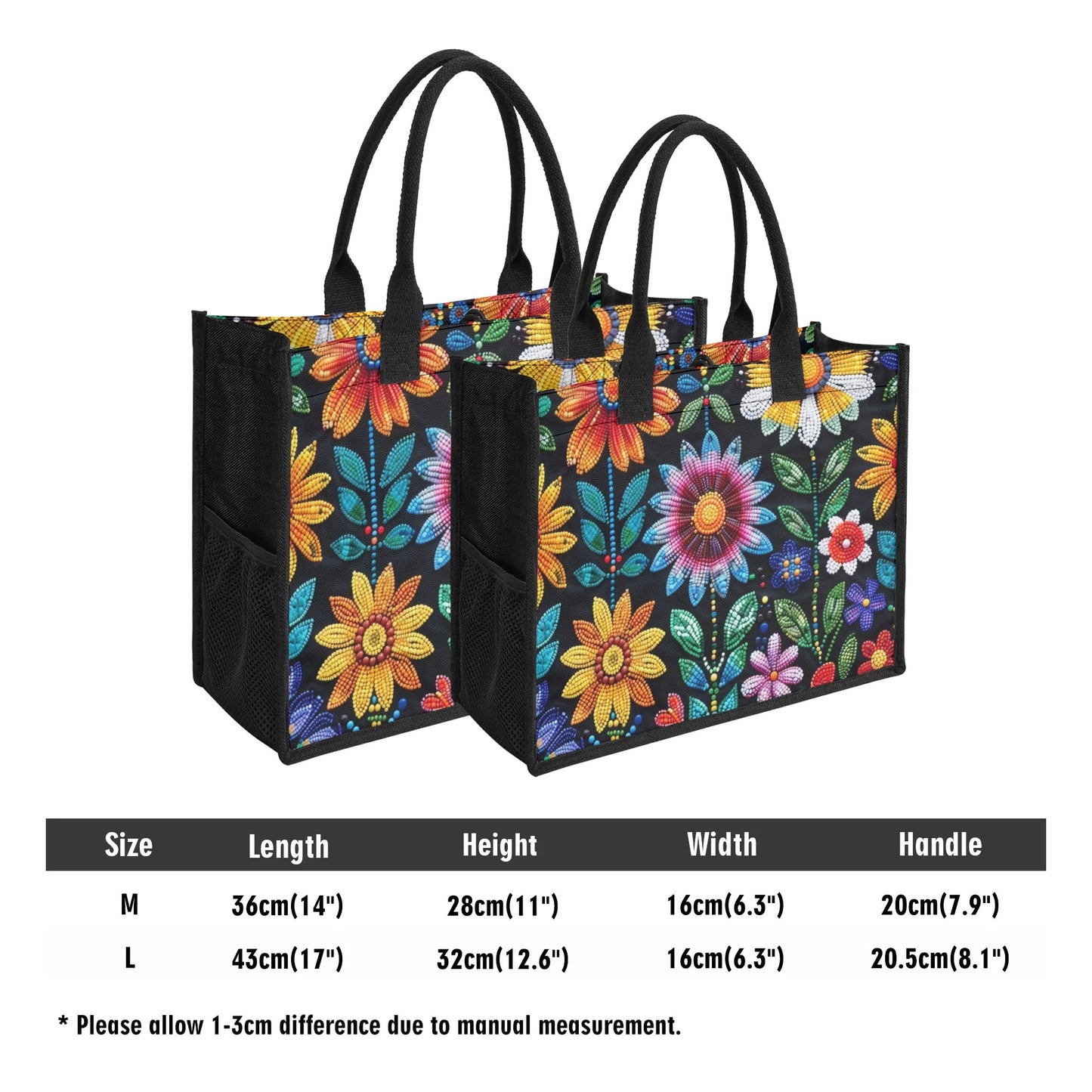 Summer Flower Beaded Premium Canvas Tote Bag