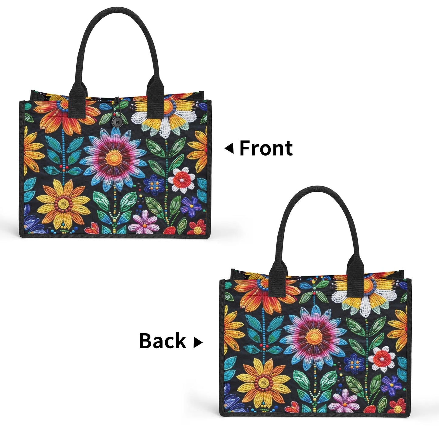 Summer Flower Beaded Premium Canvas Tote Bag