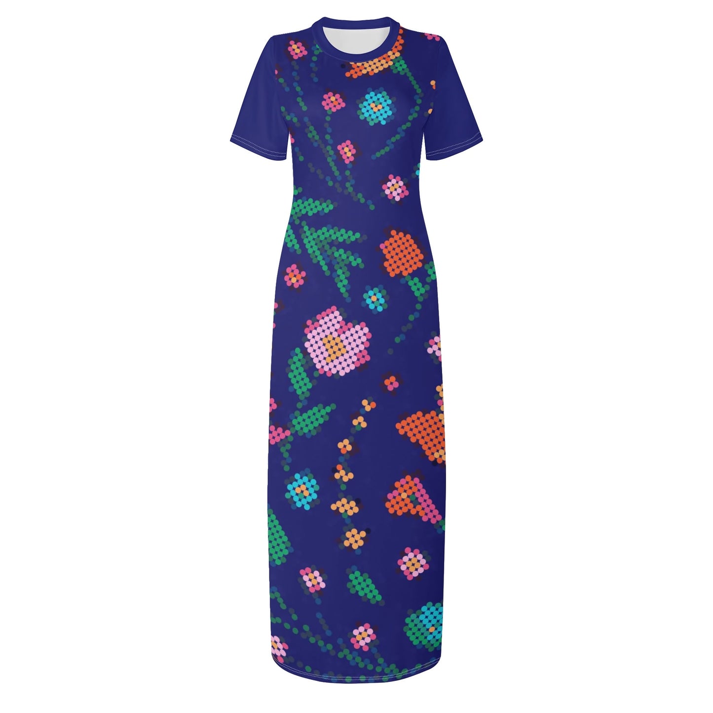 Women's Métis Digital Dotted Floral Short Sleeve Long Dress