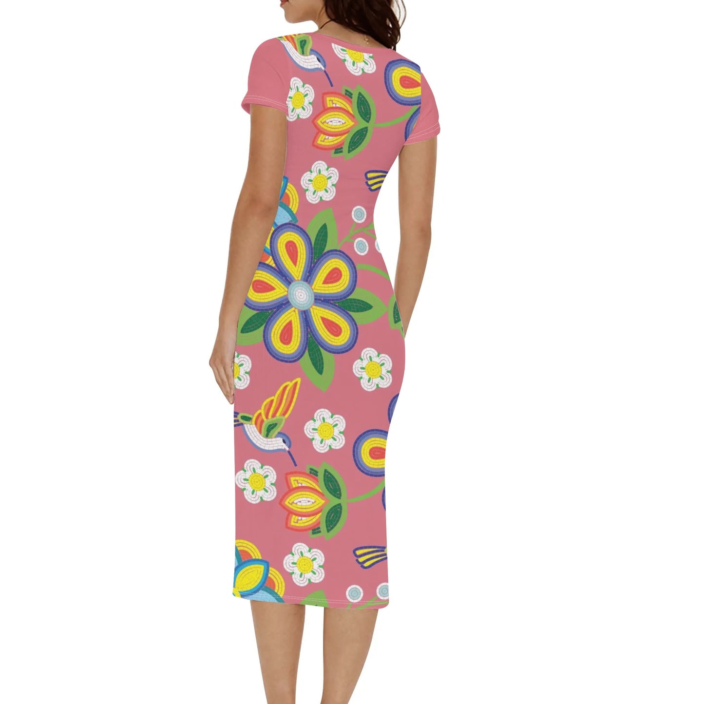 Women's Métis Floral Beaded Short Sleeve Long Dress