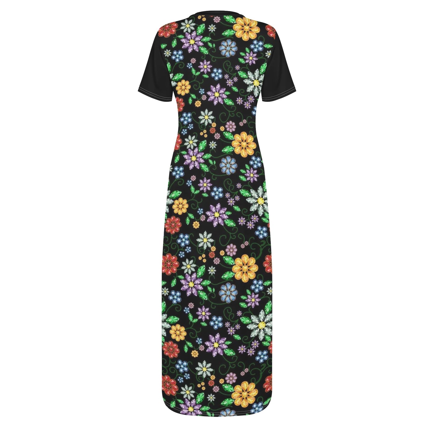 Women's Métis Inspired Floral Short Sleeve Long Dress