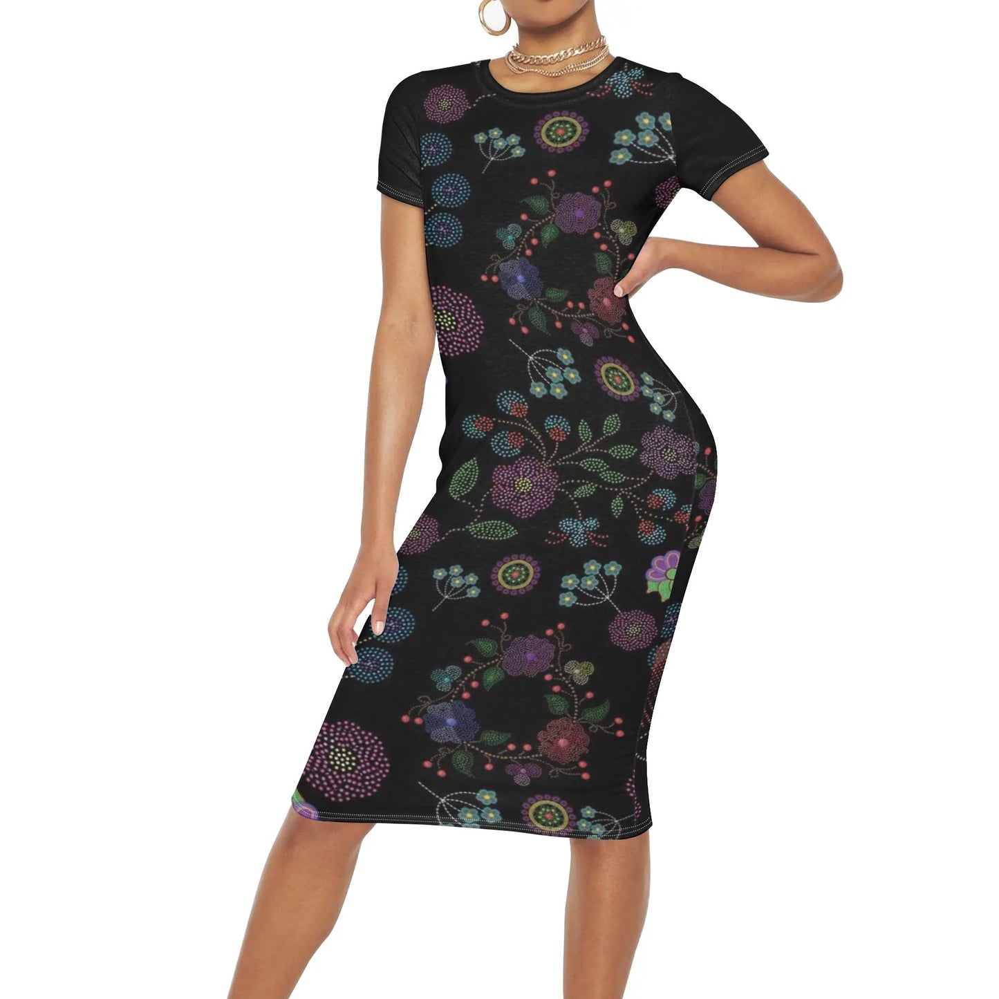 Women's Métis Floral Dotted Short Sleeve Long Dress