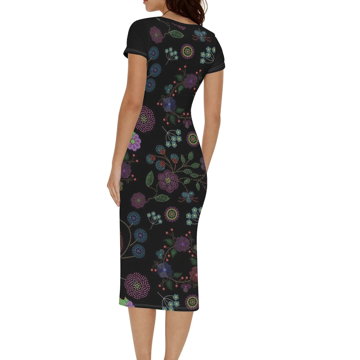 Women's Métis Floral Dotted Short Sleeve Long Dress