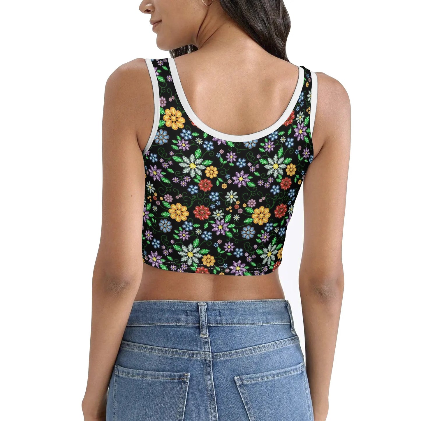 Women's Métis Inspired Floral Beaded Crop Tank Top