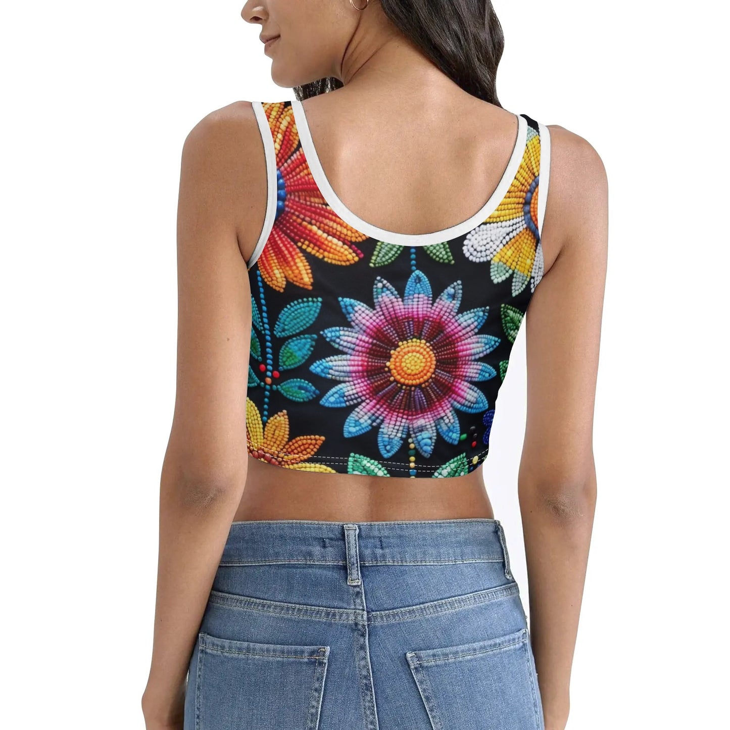 Women's Summer Flower Beaded Crop Tank Top