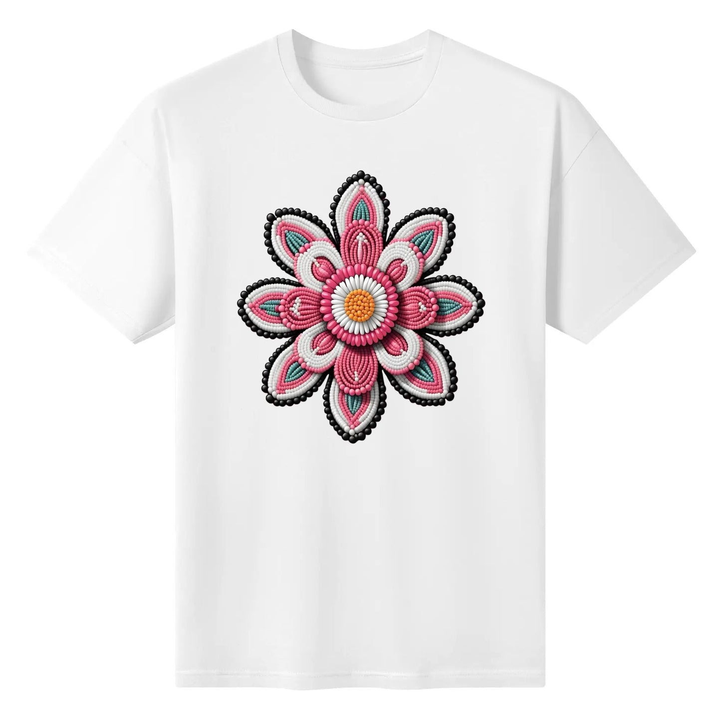 Women's Pink Beaded Flower Cotton T-Shirt