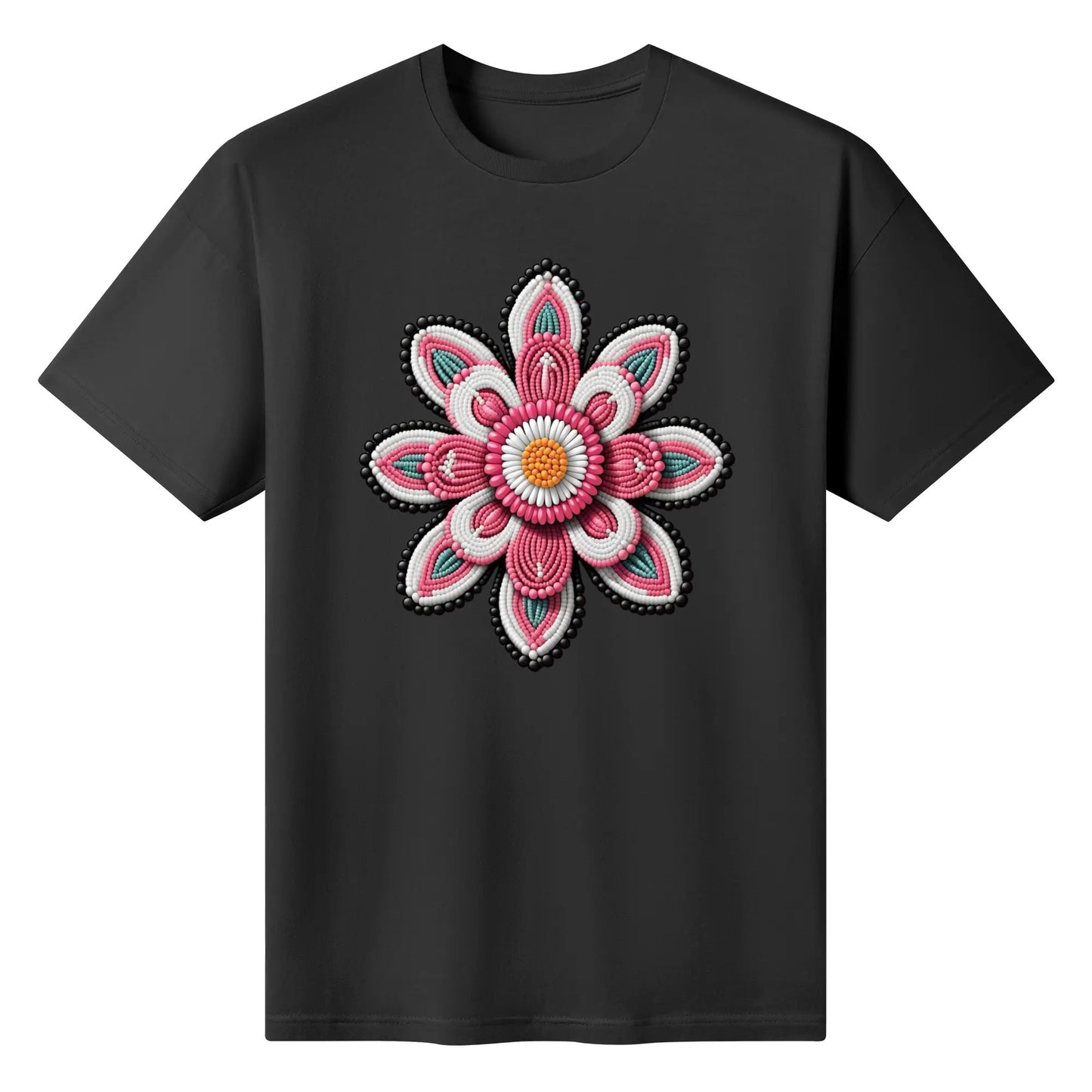 Women's Pink Beaded Flower Cotton T-Shirt