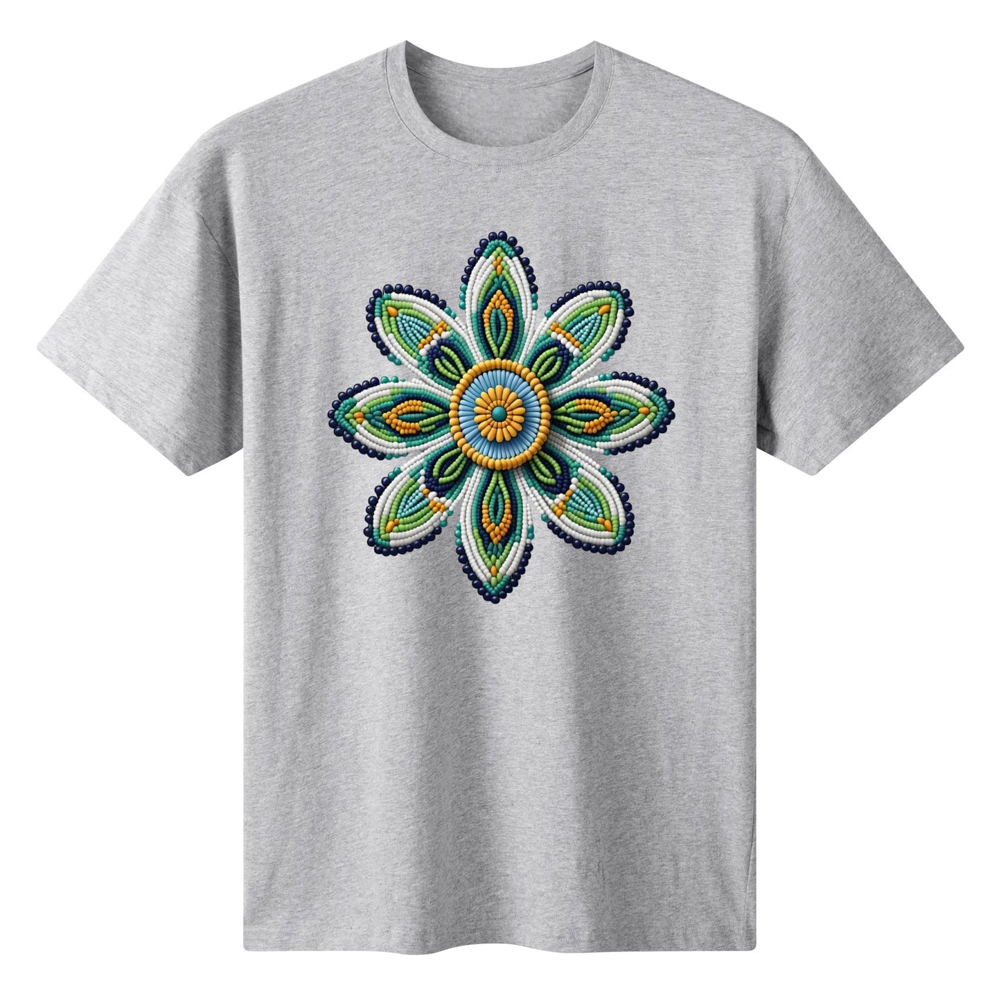 Women's Green Beaded Flower Cotton T-Shirt