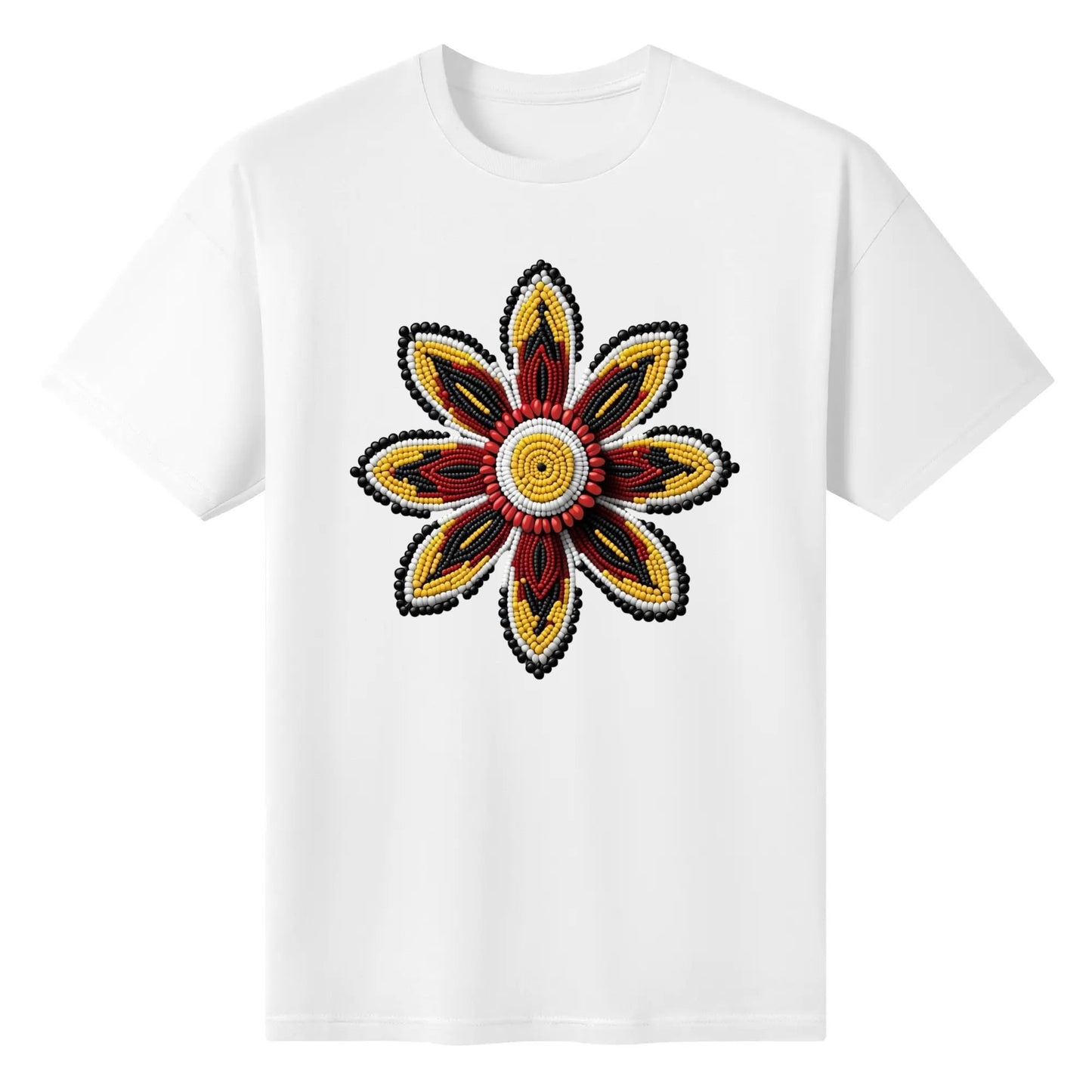 Women's Red Beaded Flower Cotton T-Shirt