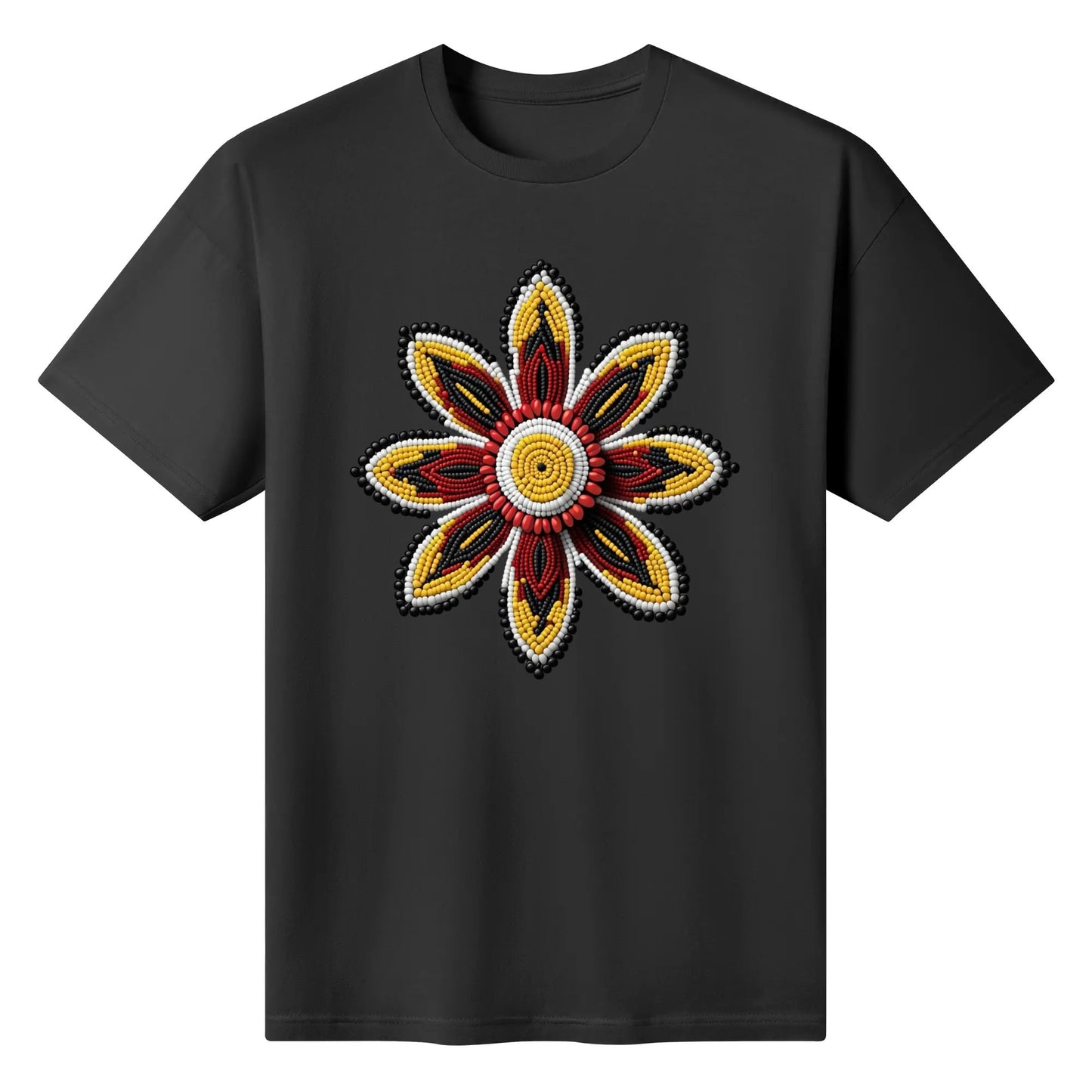 Women's Red Beaded Flower Cotton T-Shirt