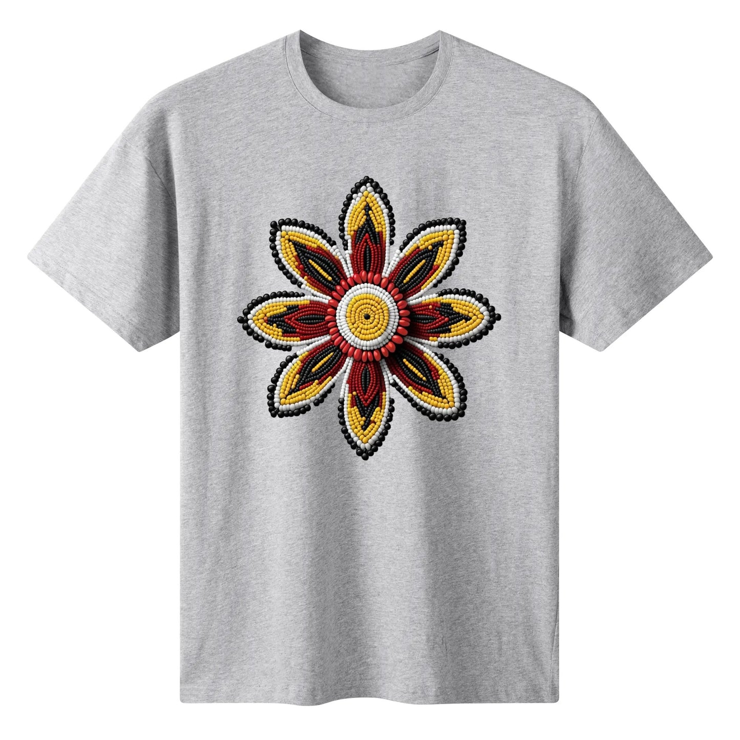 Women's Red Beaded Flower Cotton T-Shirt