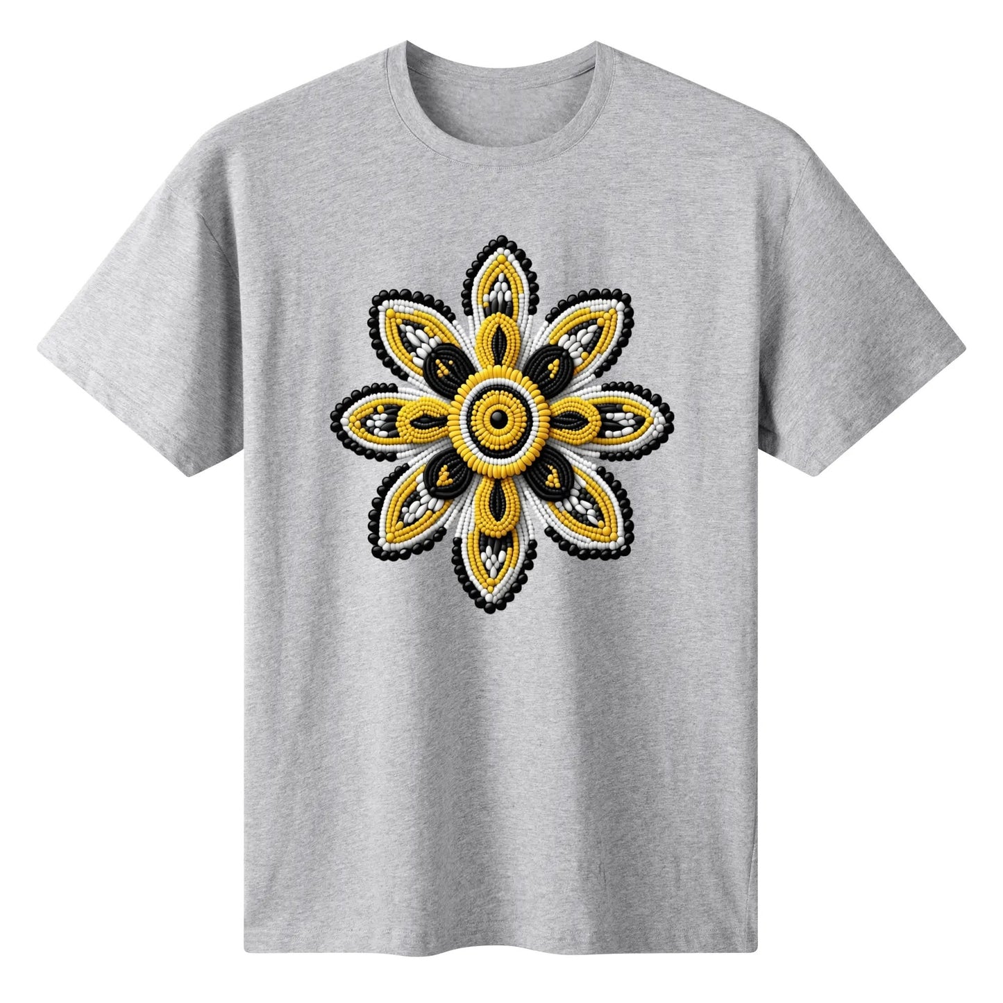 Women's Yellow Beaded Flower Cotton T-Shirt