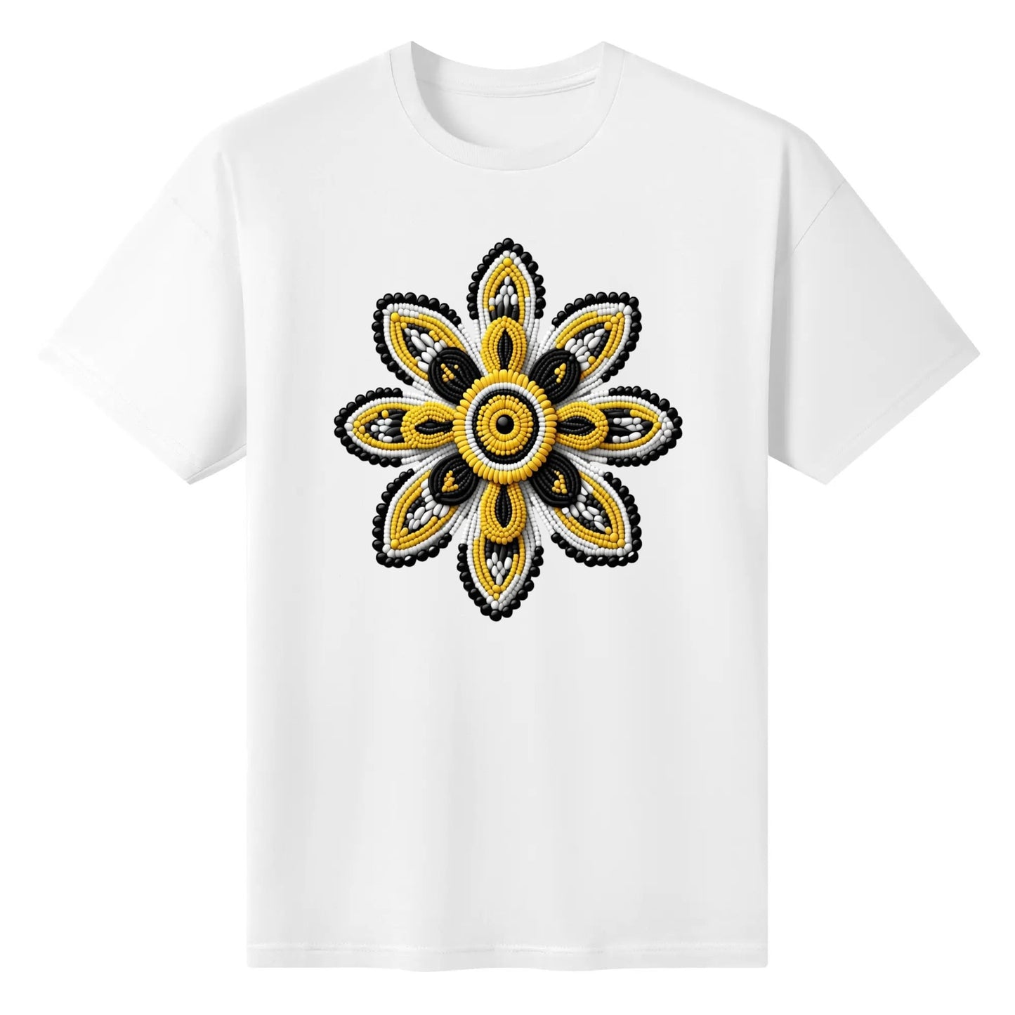 Women's Yellow Beaded Flower Cotton T-Shirt