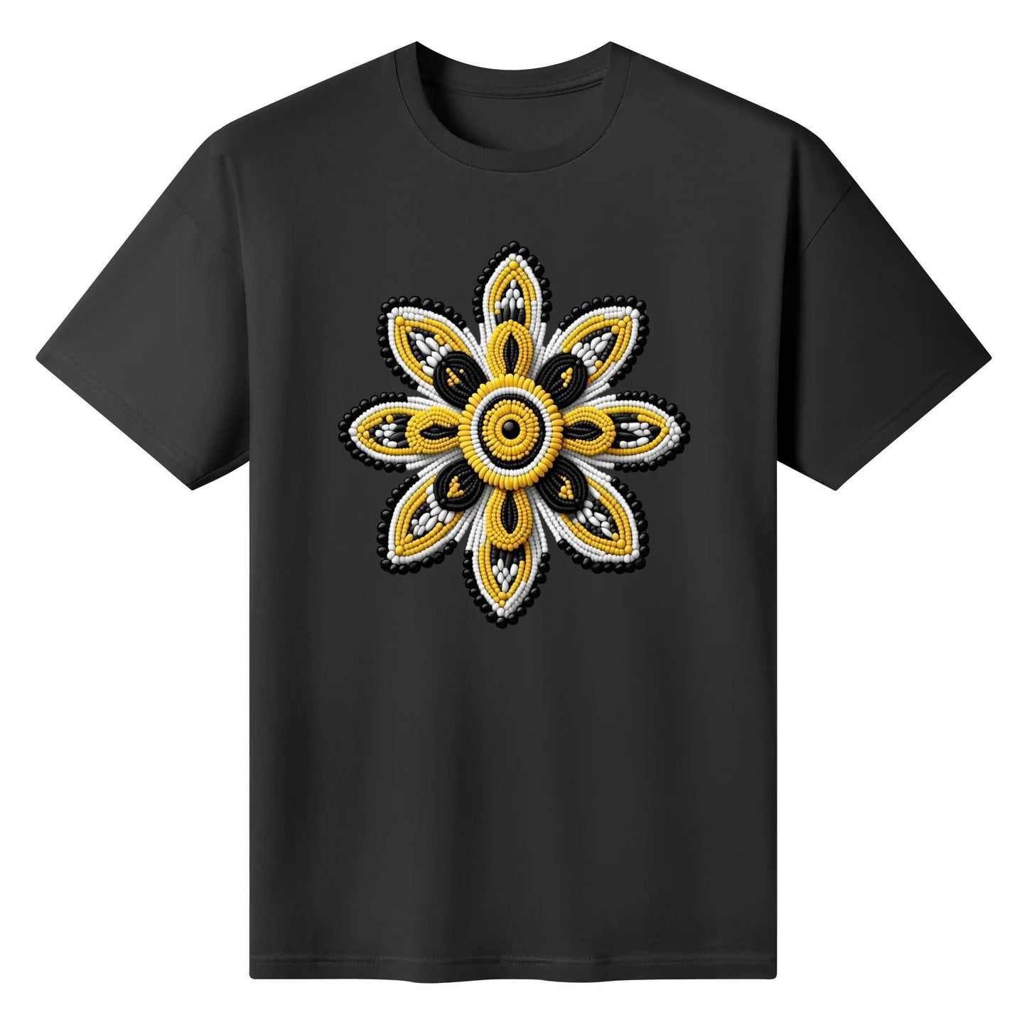 Women's Yellow Beaded Flower Cotton T-Shirt