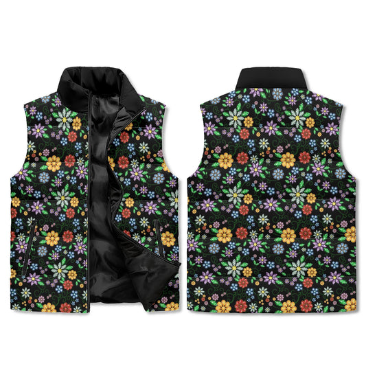 Unisex Métis Inspired Floral Beaded Lightweight Puffer Vest