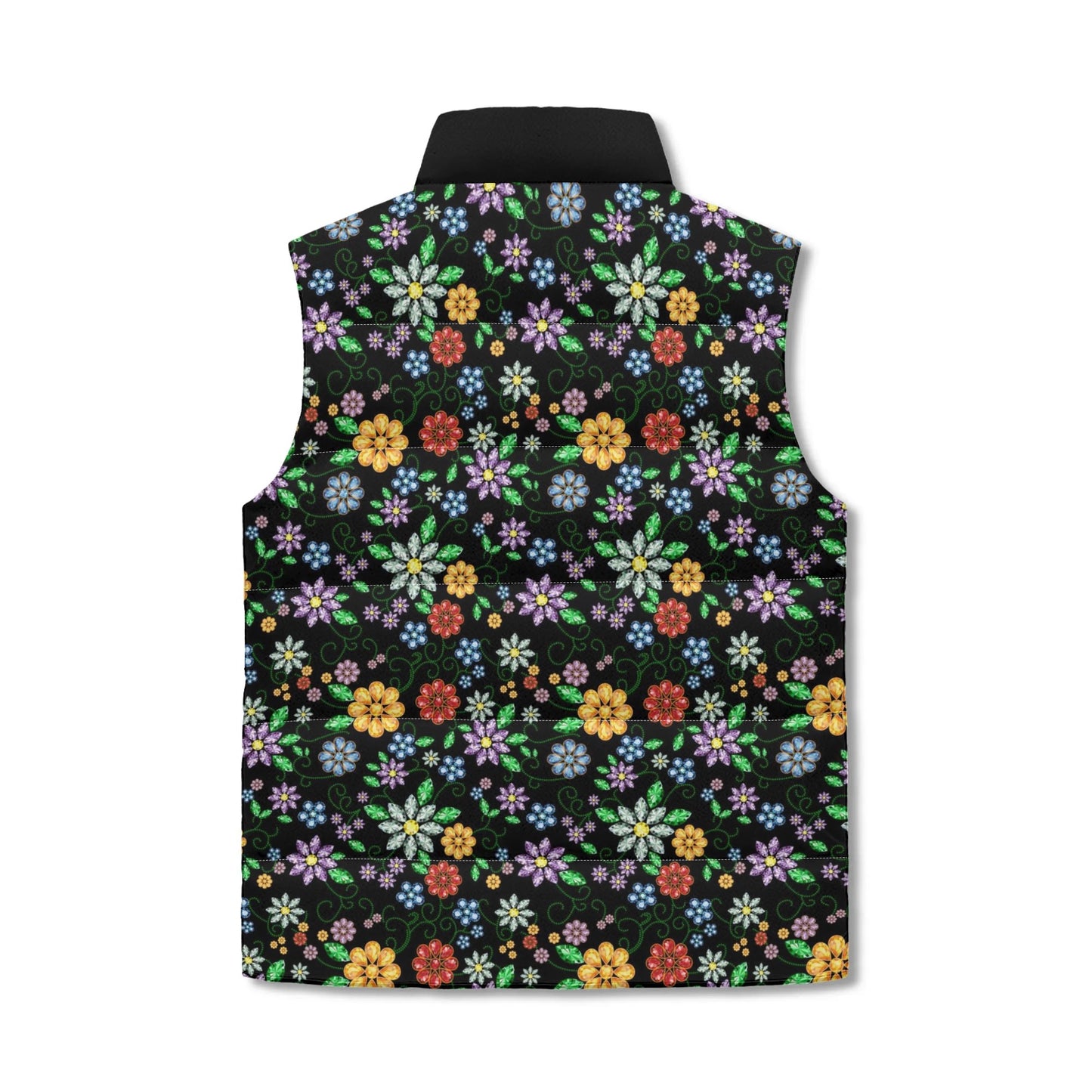 Unisex Métis Inspired Floral Beaded Lightweight Puffer Vest