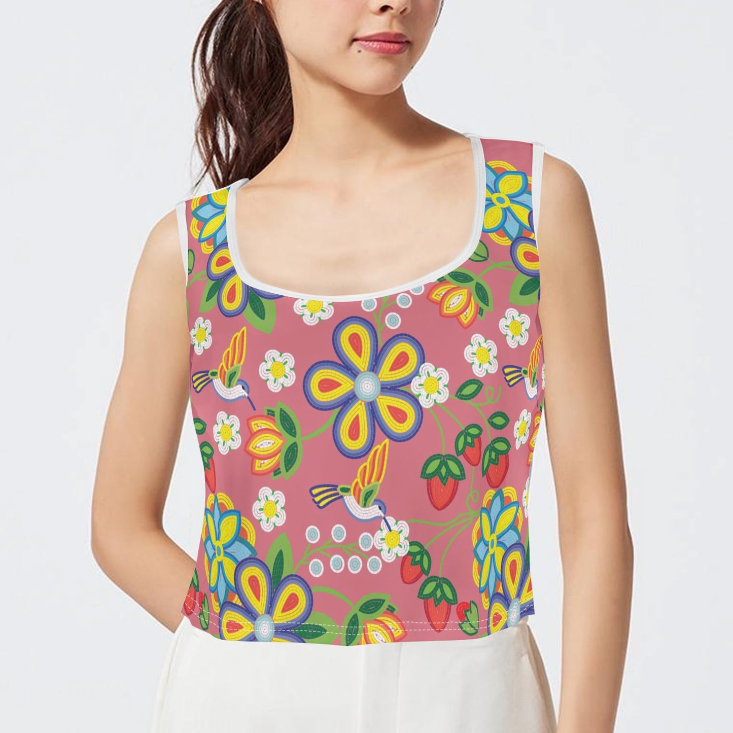 Women's Métis Floral Beaded Sleeveless Crop Top