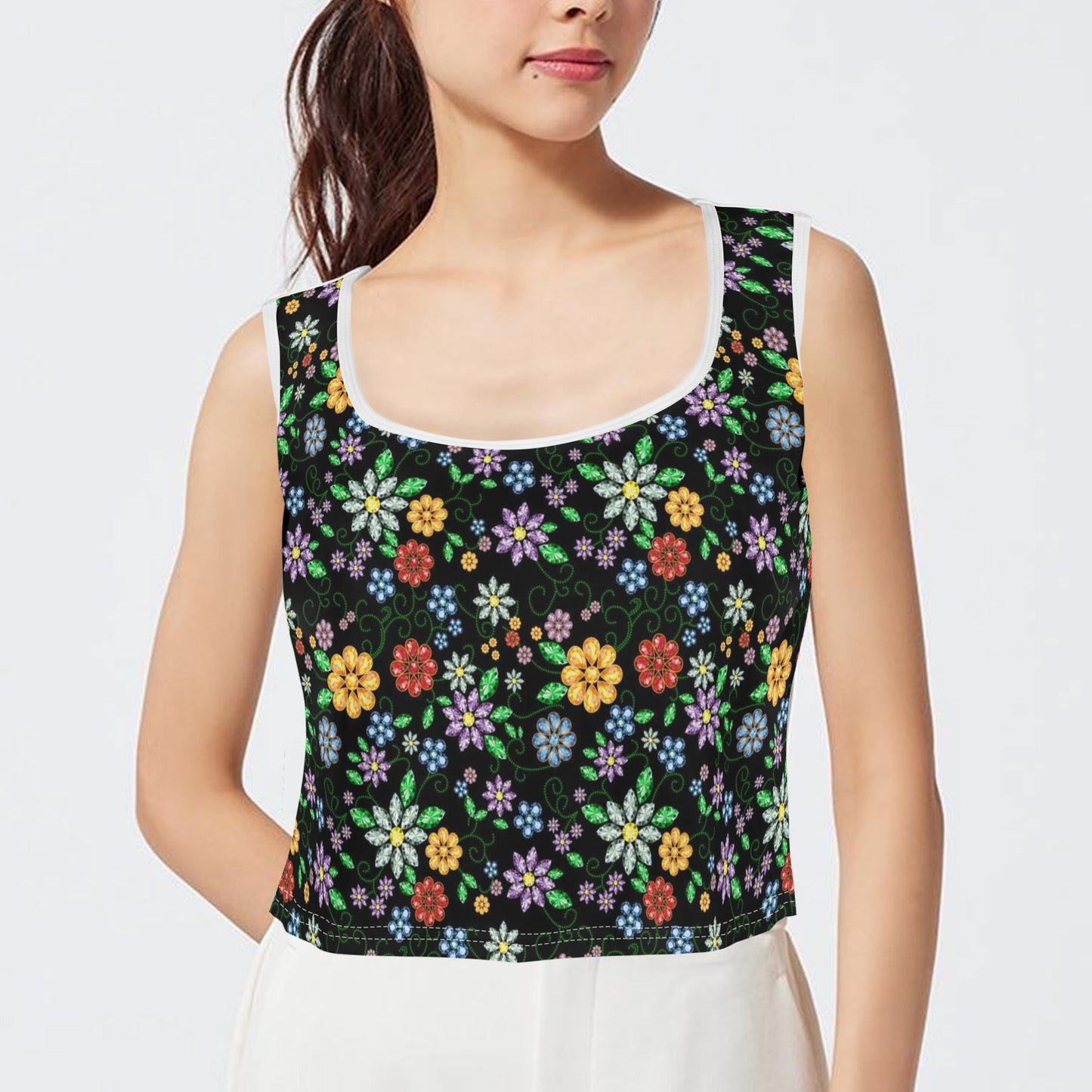 Women's Métis Inspired Floral Sleeveless Crop Top