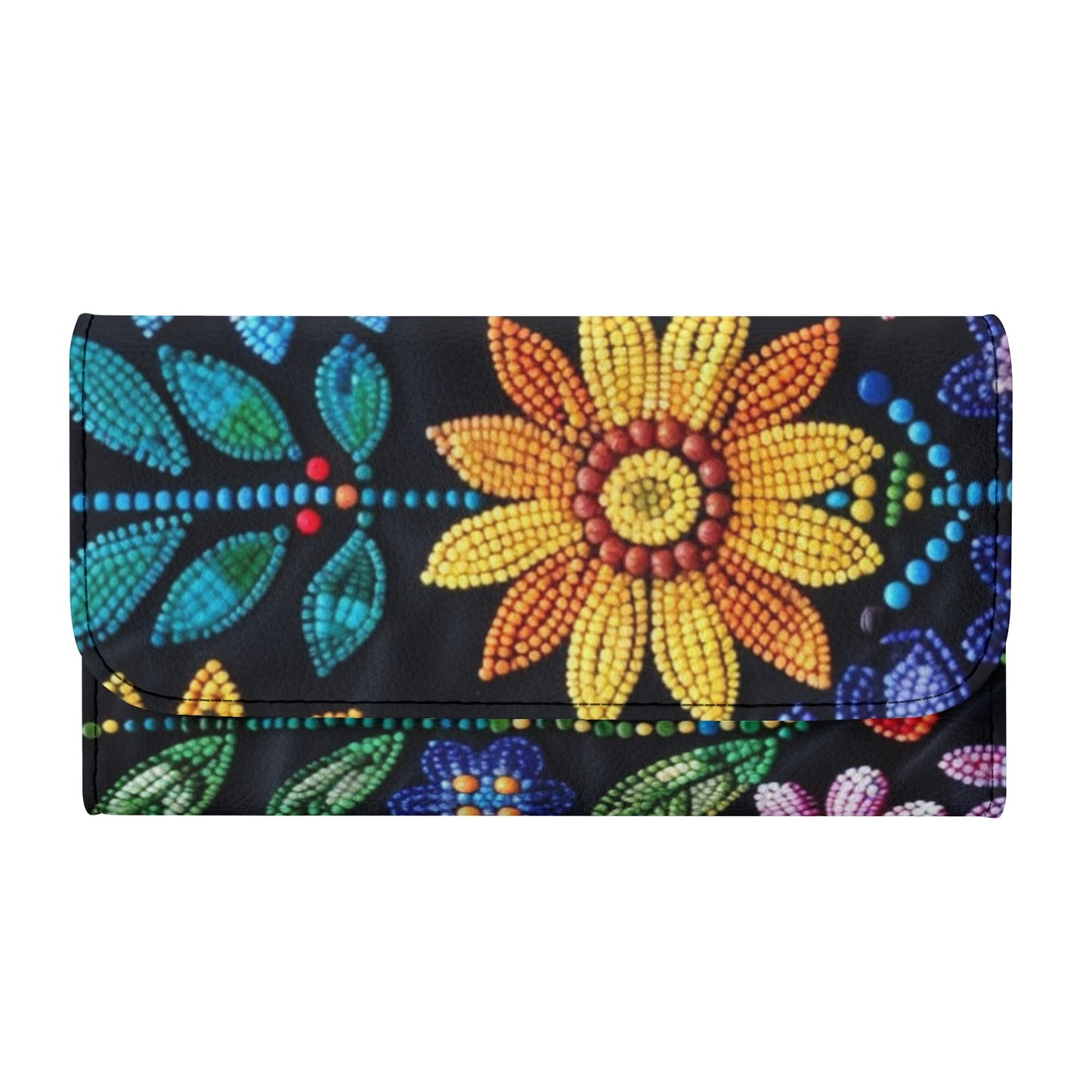 Summer Flower Beaded Trifold Wallet