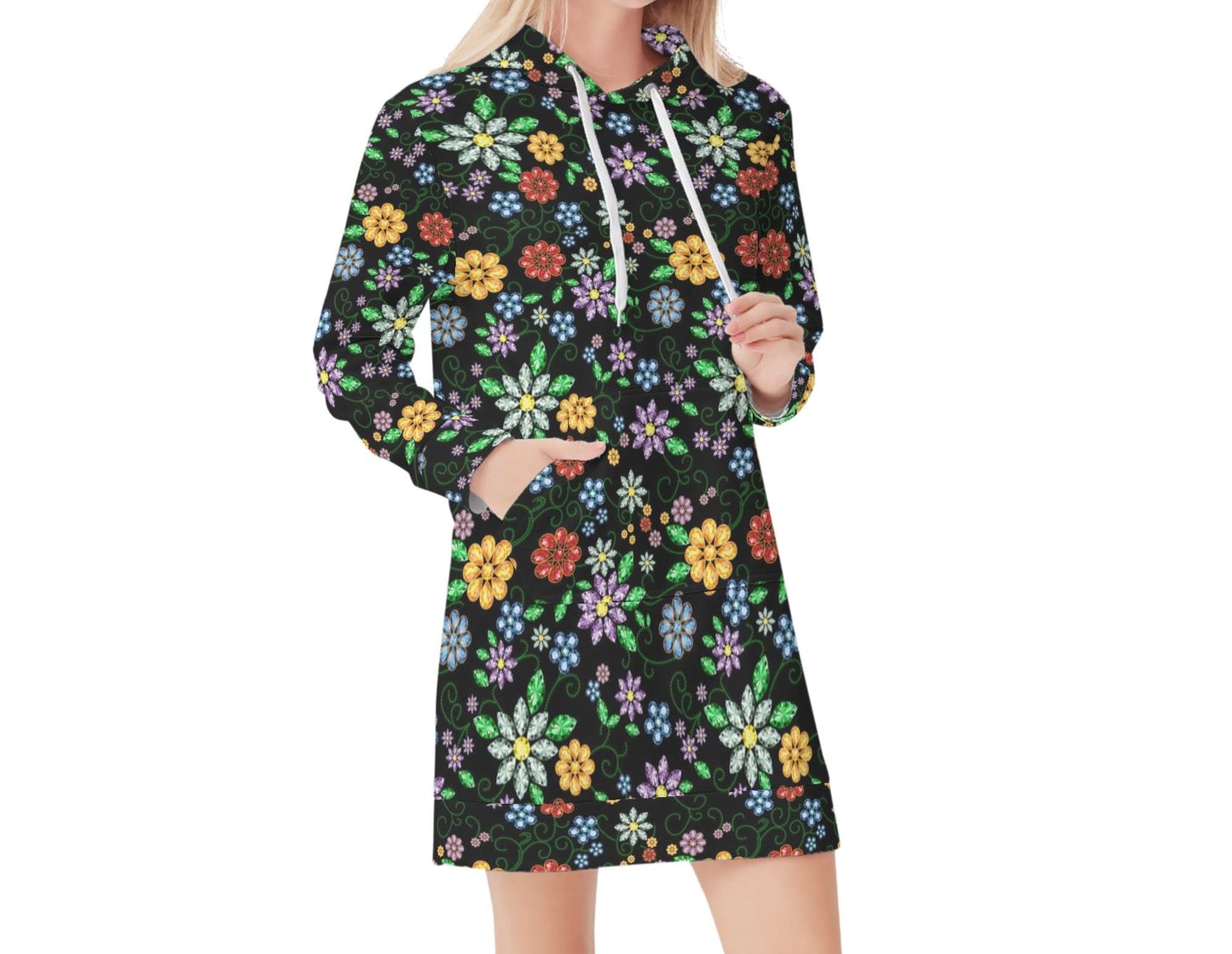 Women's Métis Inspired Floral Beaded Hoodie Dress