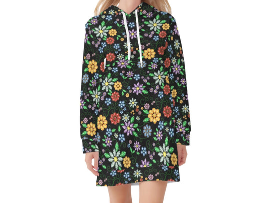 Women's Métis Inspired Floral Beaded Hoodie Dress