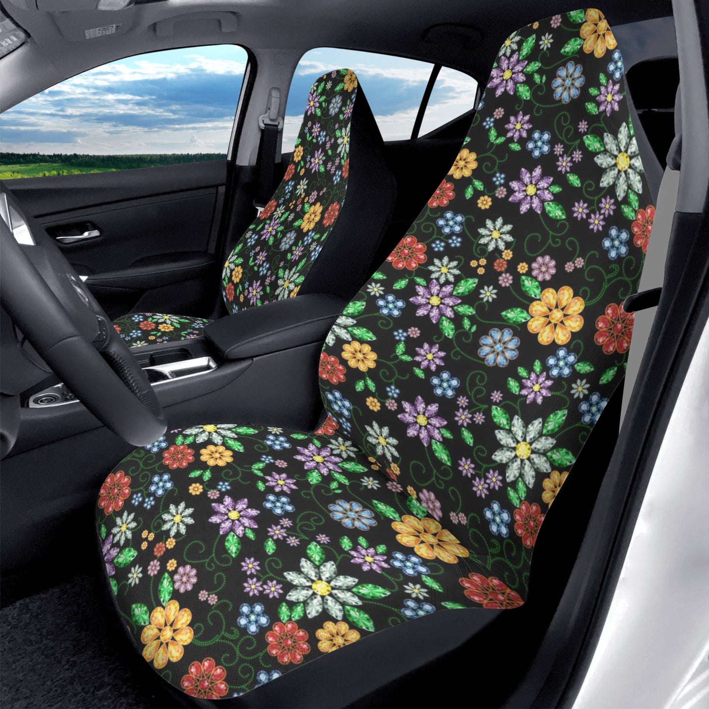 Métis Inspired Floral Beaded Front Car Seat Covers