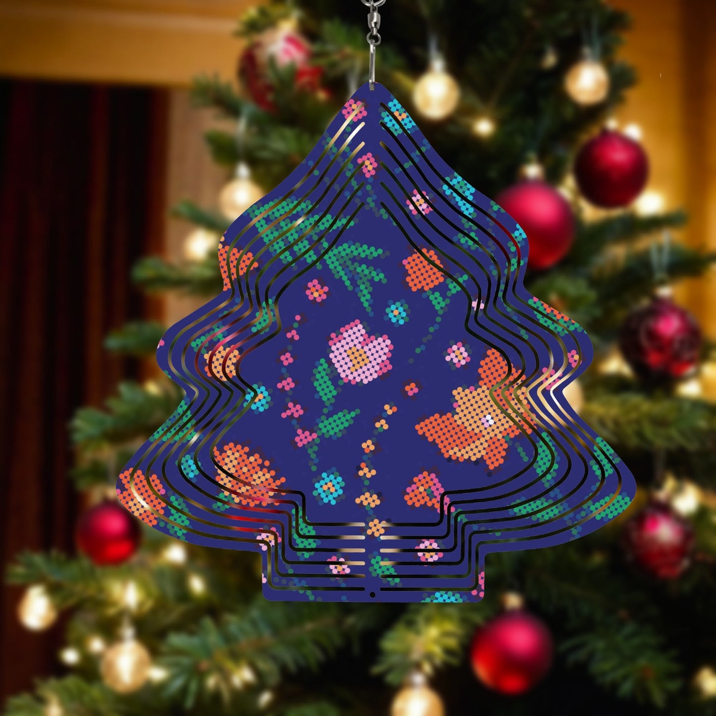 Métis Digital Dotted Floral Christmas Tree Wind Spinner