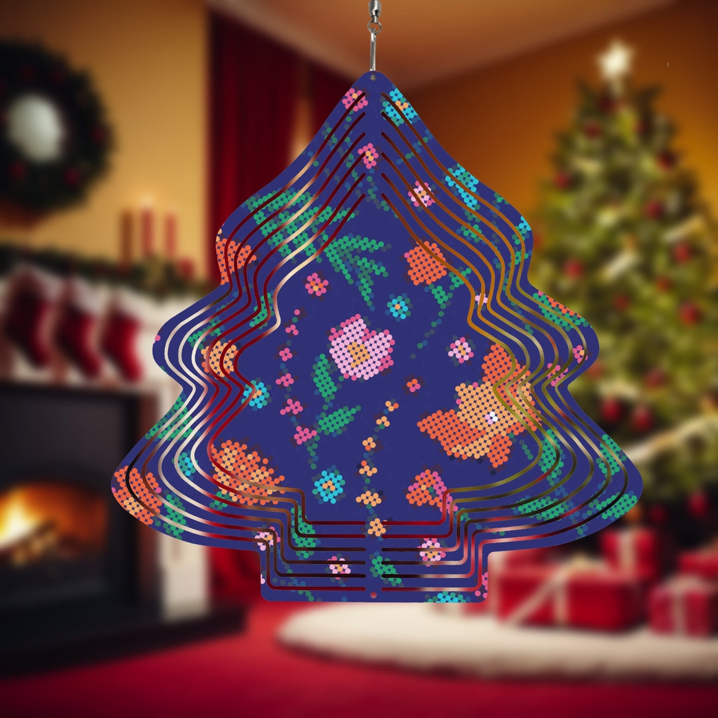 Métis Digital Dotted Floral Christmas Tree Wind Spinner