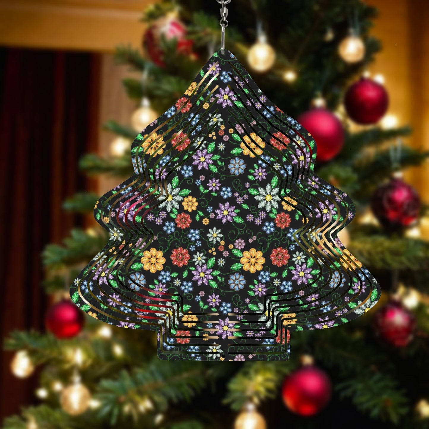 Métis Inspired Floral Beaded Christmas Tree Wind Spinner