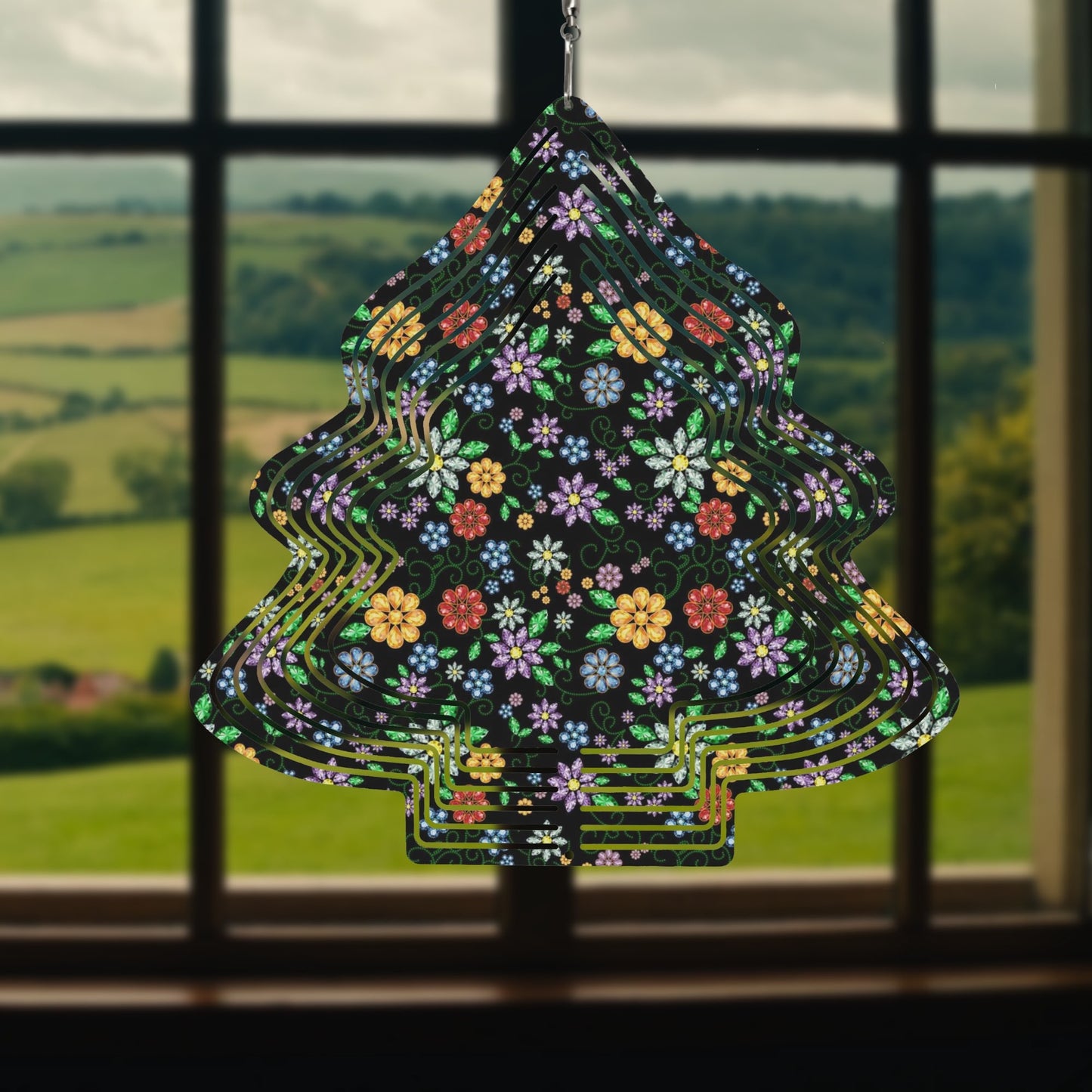 Métis Inspired Floral Beaded Christmas Tree Wind Spinner