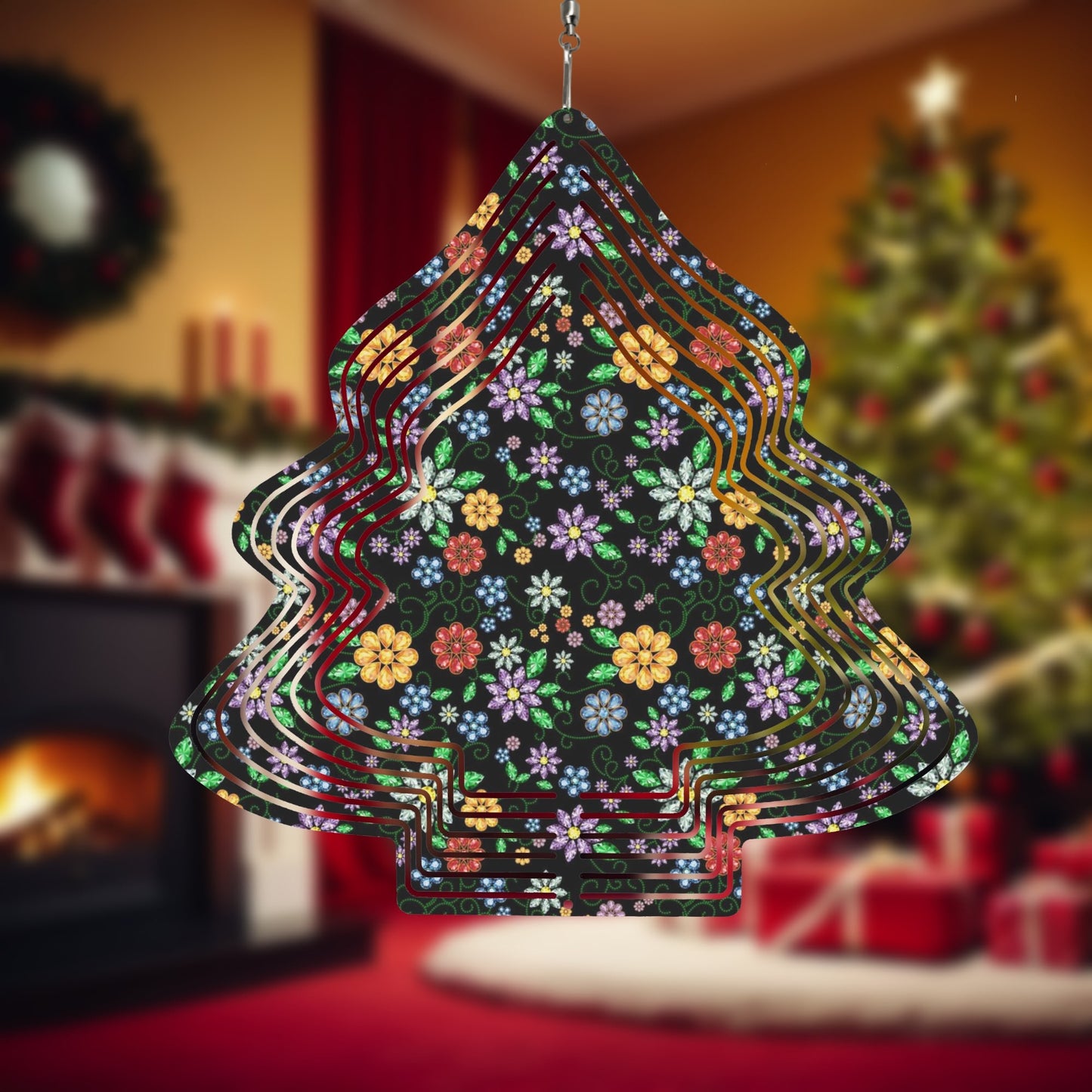 Métis Inspired Floral Beaded Christmas Tree Wind Spinner