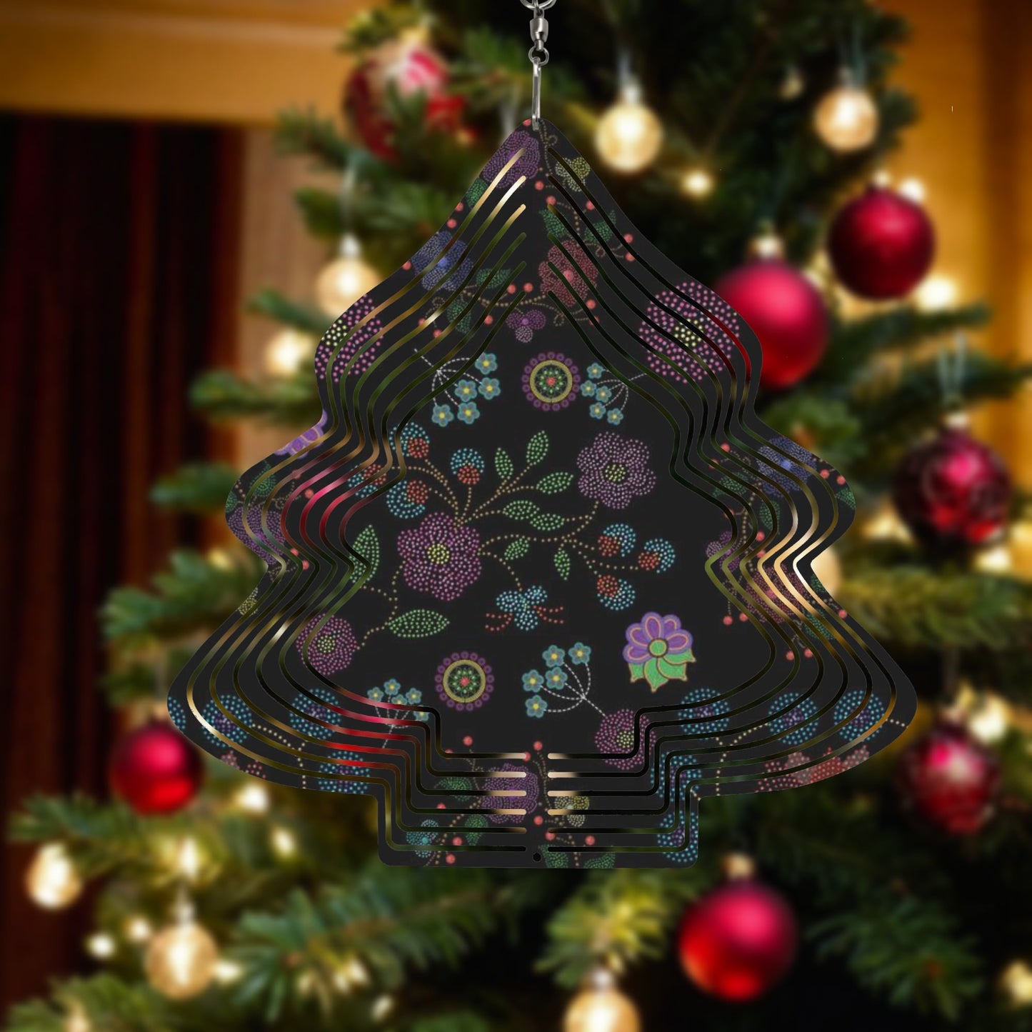 Métis Floral Dotted Christmas Tree Wind Spinner