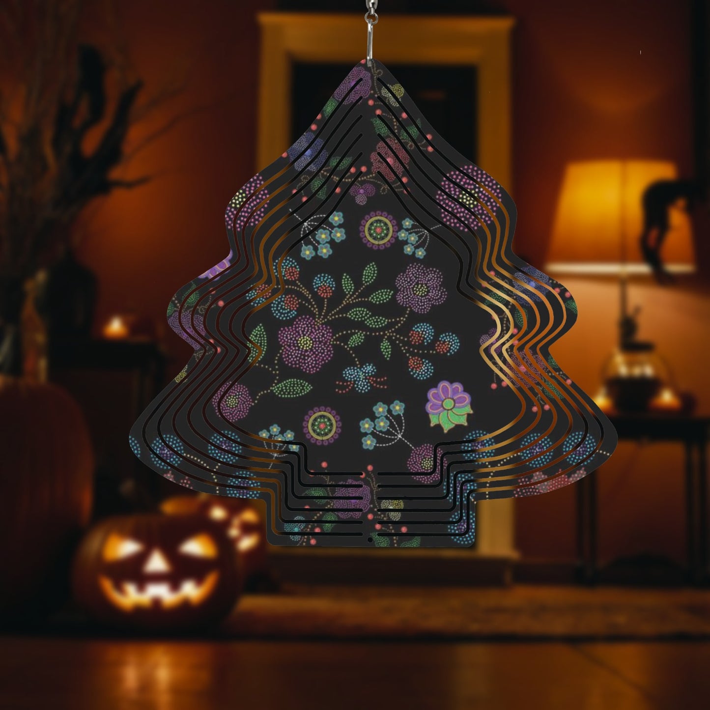 Métis Floral Dotted Christmas Tree Wind Spinner