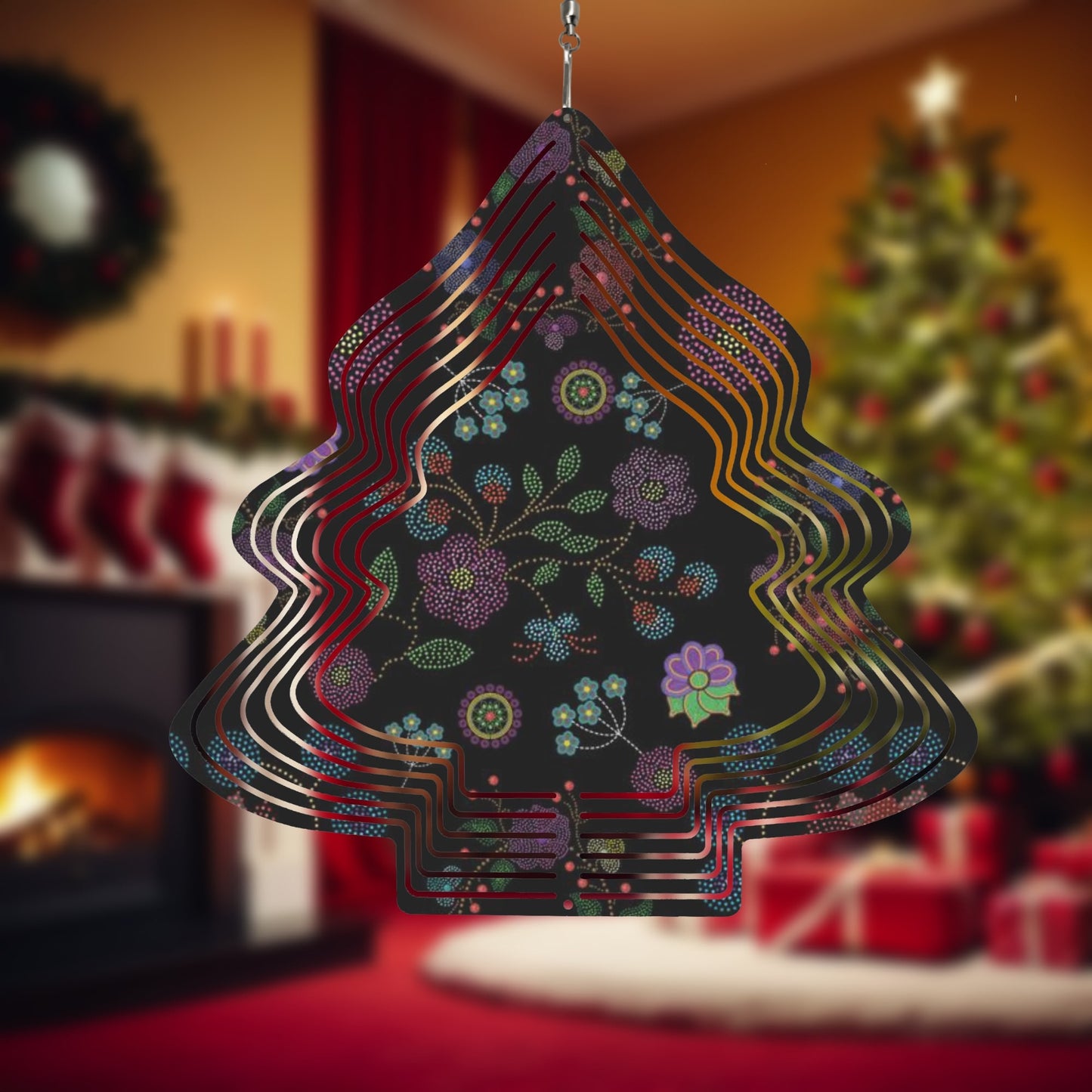 Métis Floral Dotted Christmas Tree Wind Spinner