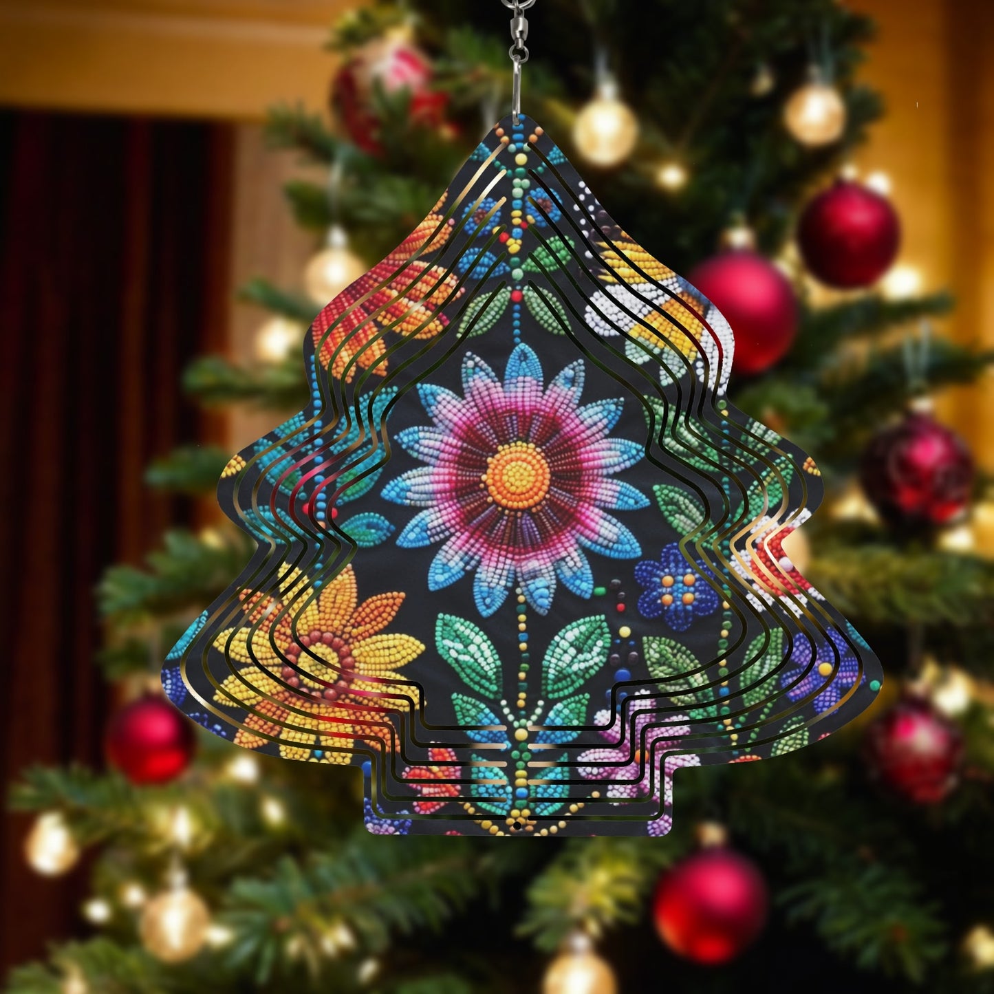 Summer Flower Beaded Christmas Tree Wind Spinner