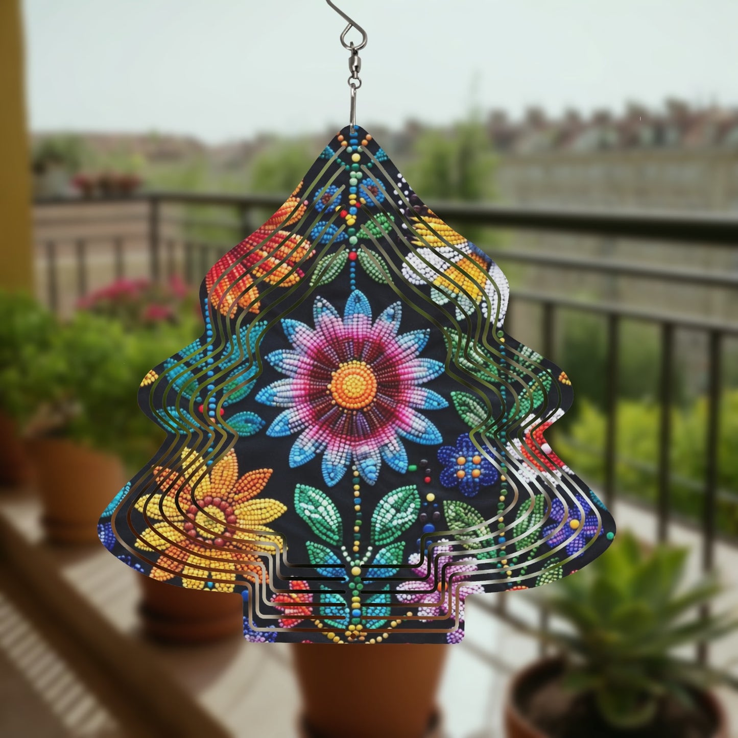 Summer Flower Beaded Christmas Tree Wind Spinner