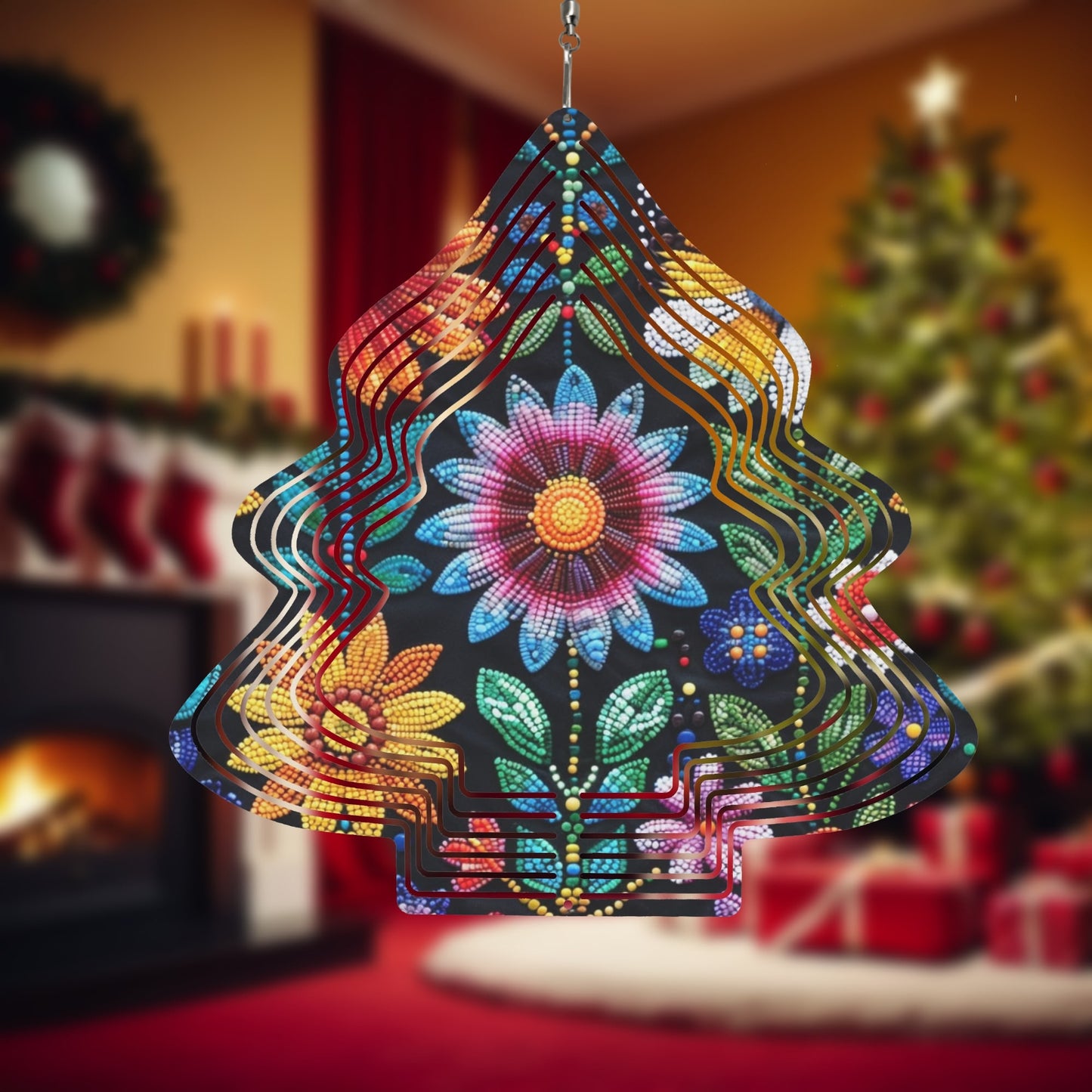 Summer Flower Beaded Christmas Tree Wind Spinner