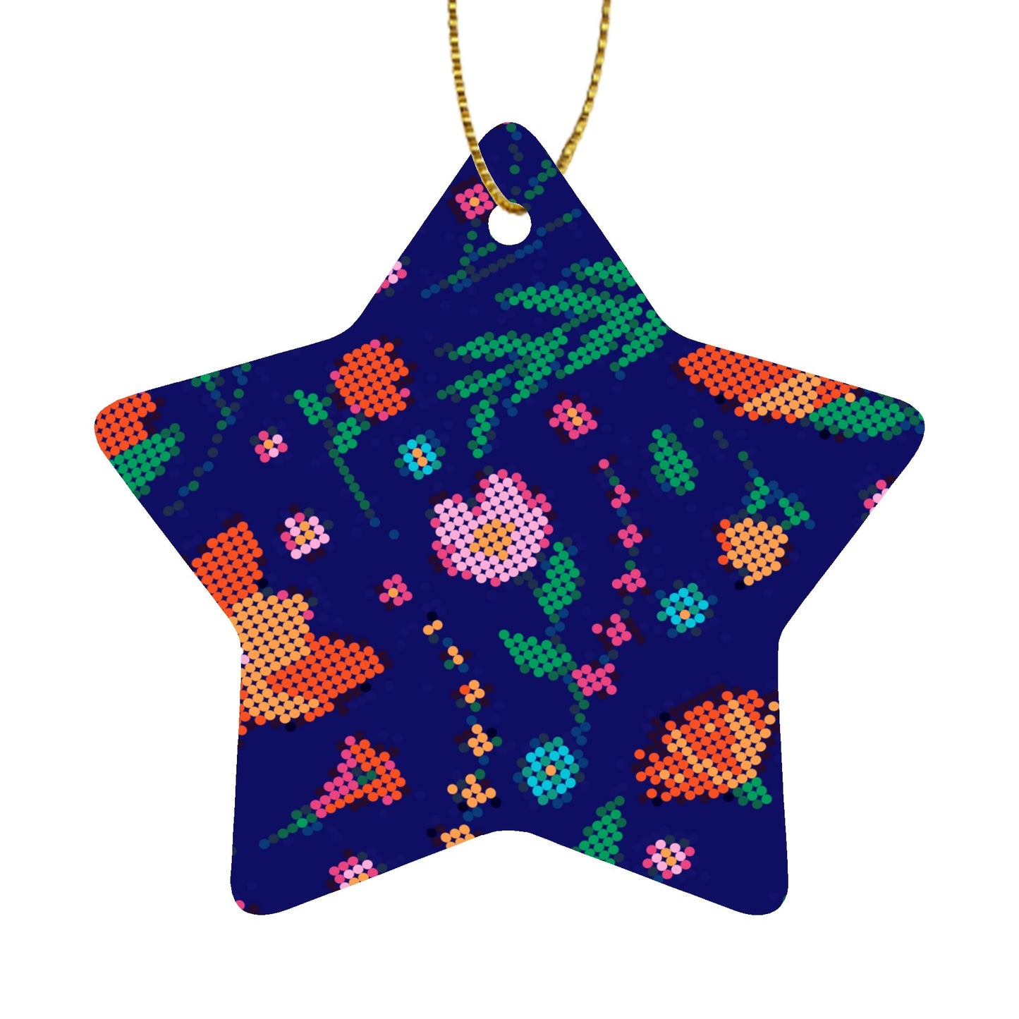 Métis Digital Dotted Floral Christmas Ceramic Ornament