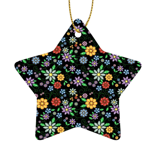 Métis Inspired Floral Beaded Christmas Ceramic Ornament