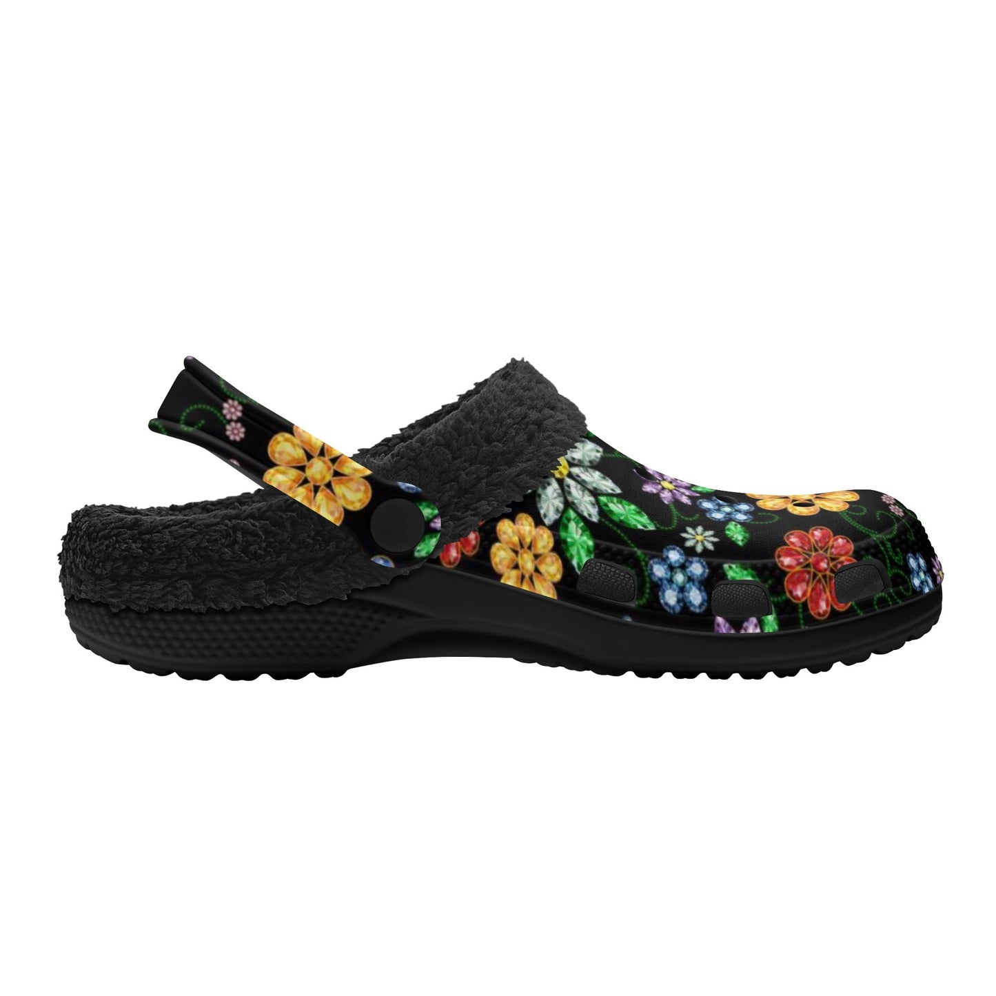 Unisex Métis Inspired Floral Beaded Fleece Lined Clogs