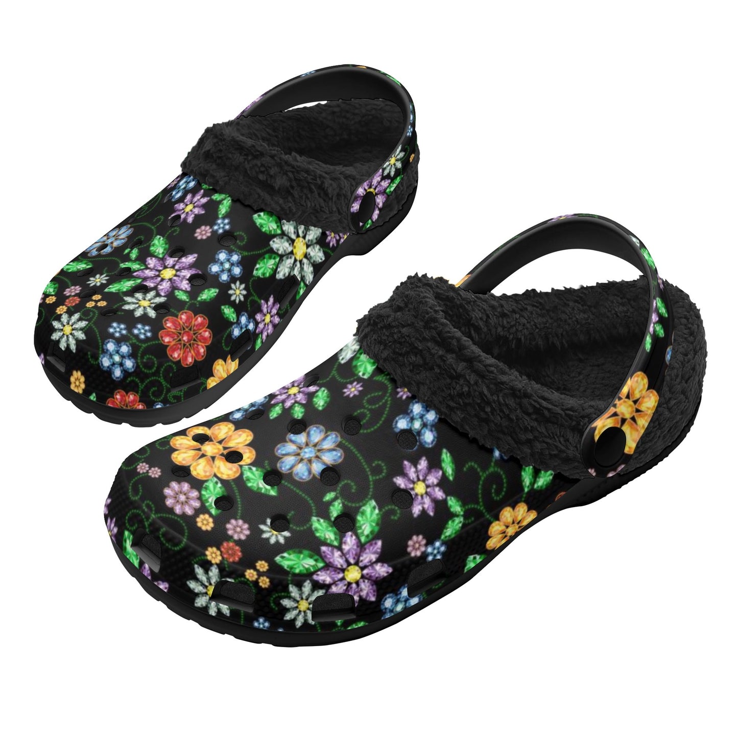 Unisex Métis Inspired Floral Beaded Fleece Lined Clogs