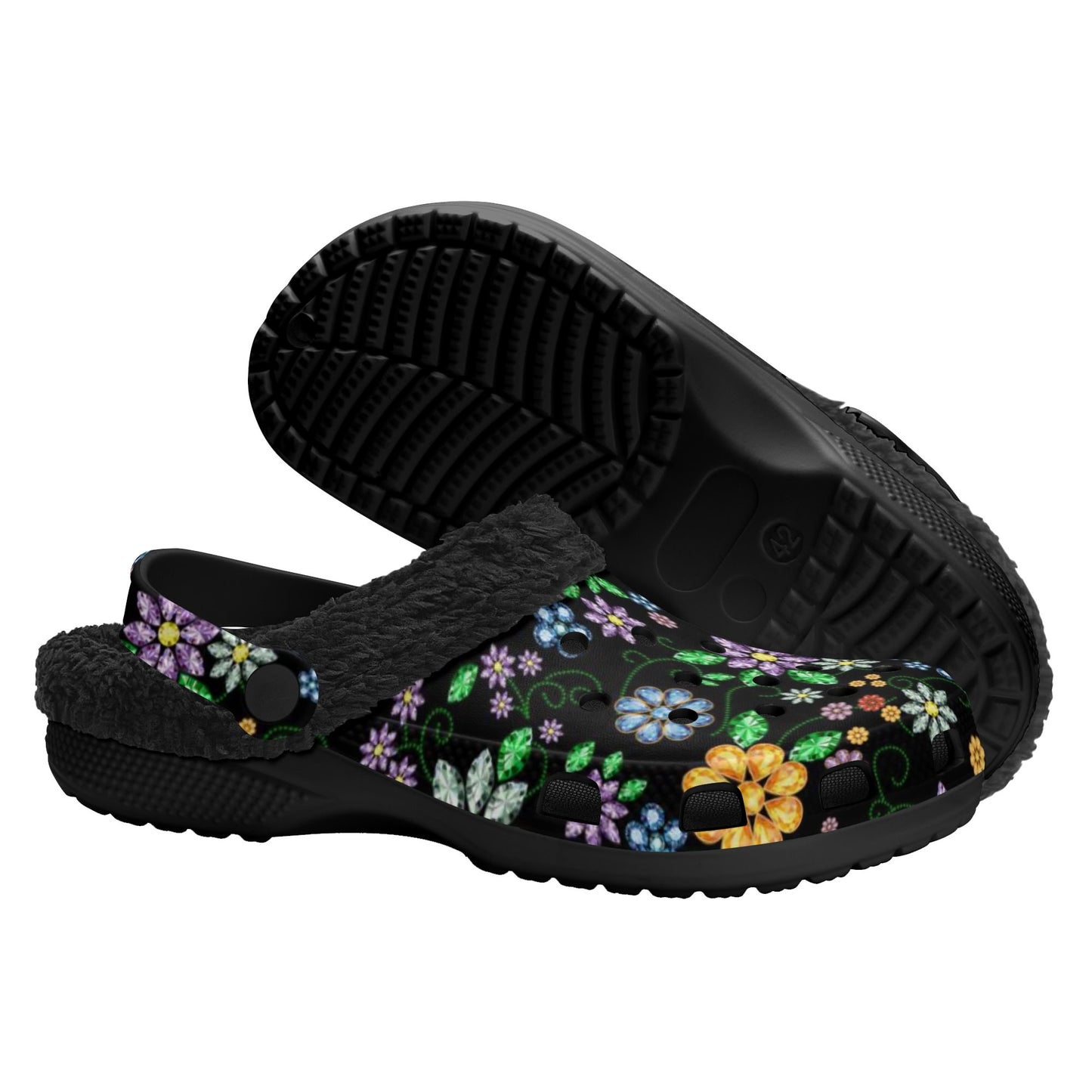 Unisex Métis Inspired Floral Beaded Fleece Lined Clogs