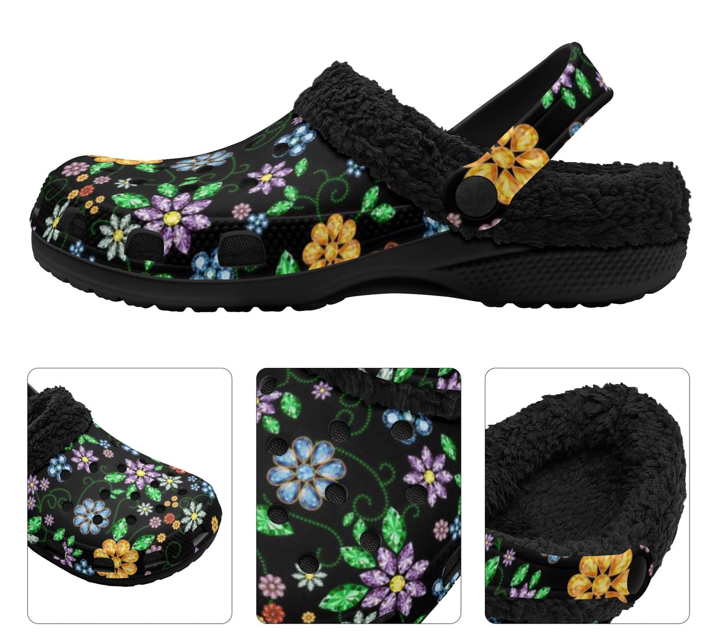 Unisex Métis Inspired Floral Beaded Fleece Lined Clogs