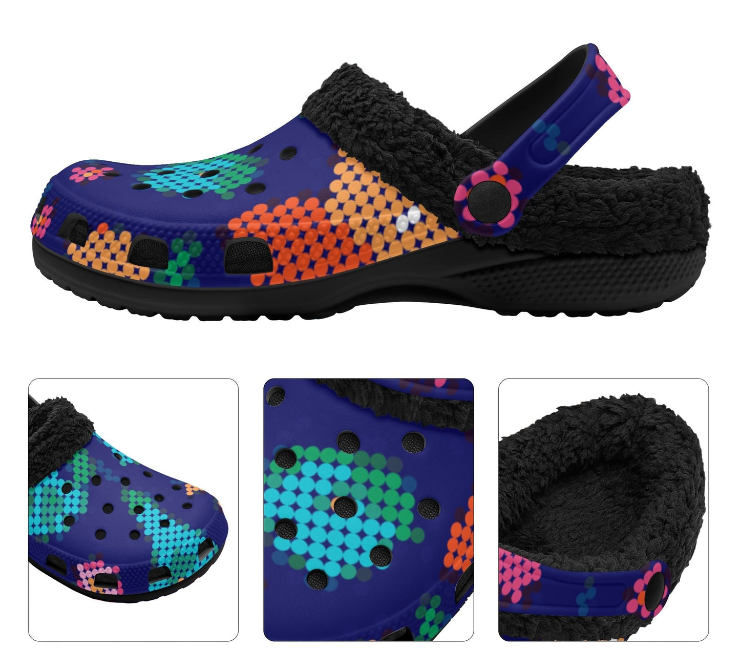 Unisex Métis Digital Dotted Floral Beaded Fleece Lined Clogs