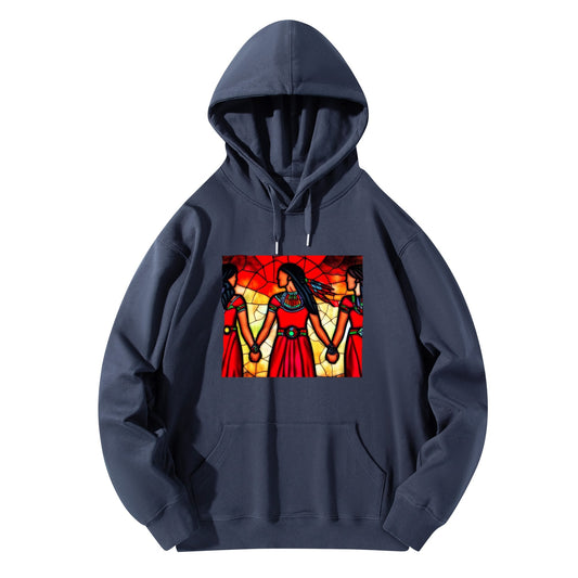 Unisex Stained Glass MMIW Red Dress Cotton Pullover Hoodie