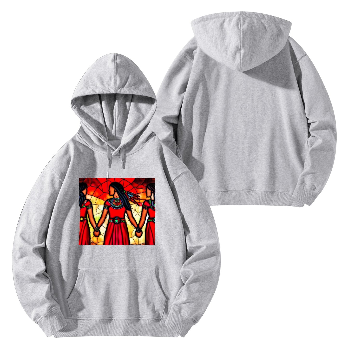 Unisex Stained Glass MMIW Red Dress Cotton Pullover Hoodie