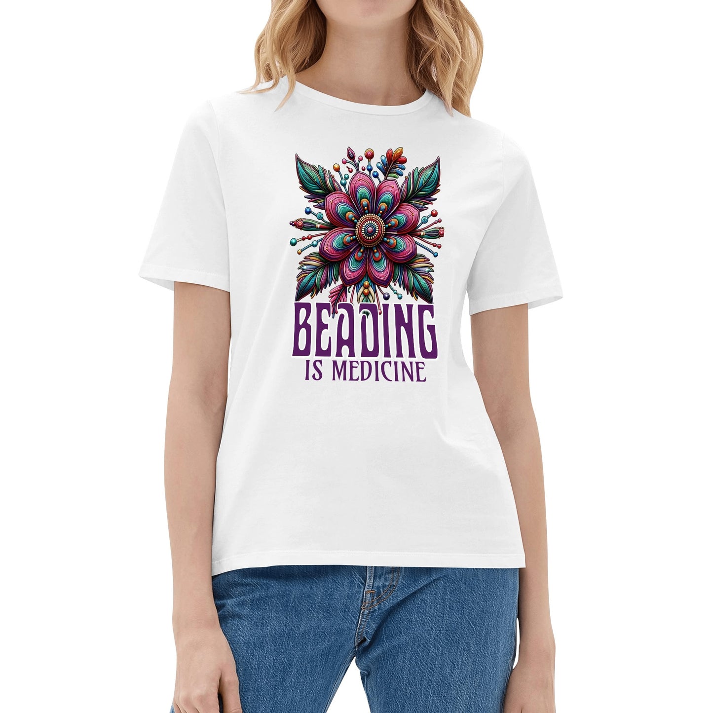 Women's Purple Beading is Medicine Cotton T-Shirt