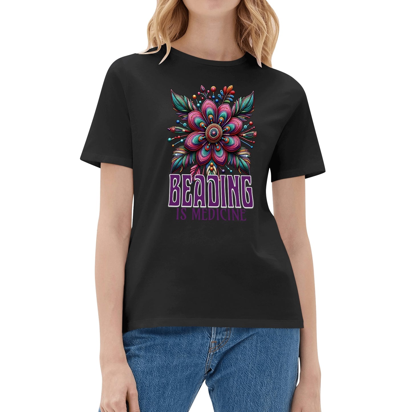 Women's Purple Beading is Medicine Cotton T-Shirt