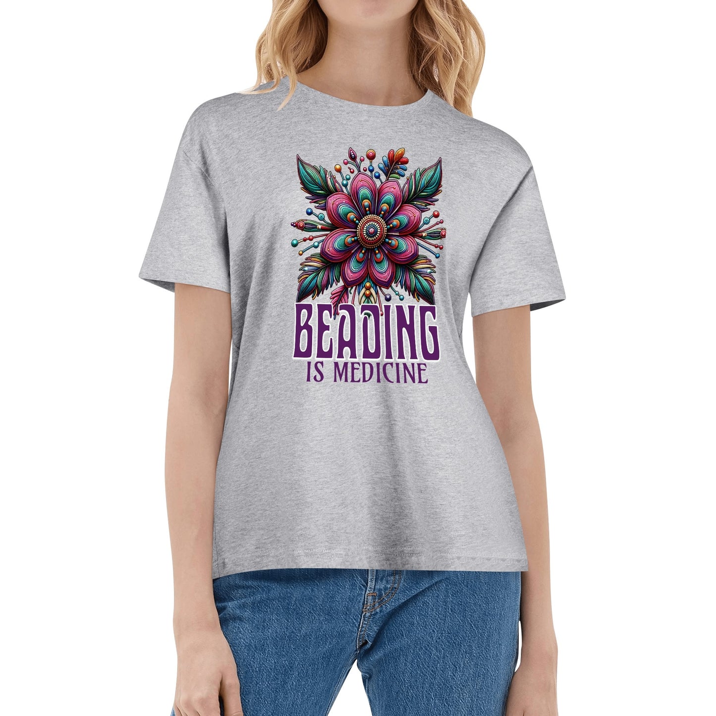 Women's Purple Beading is Medicine Cotton T-Shirt